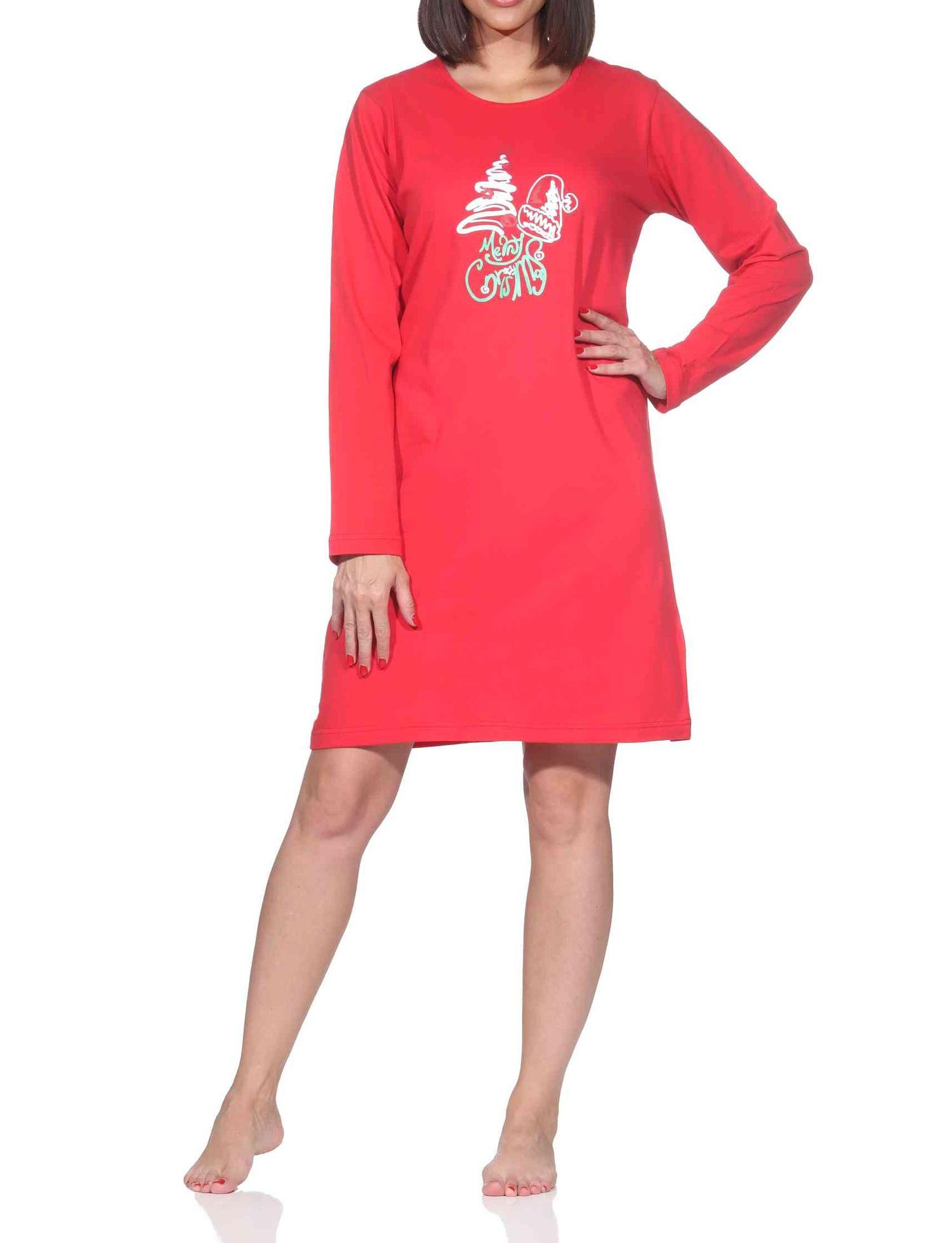 Normann Damen langarm Weihnachts Nachthemd mit weihnachtlichen Motiv