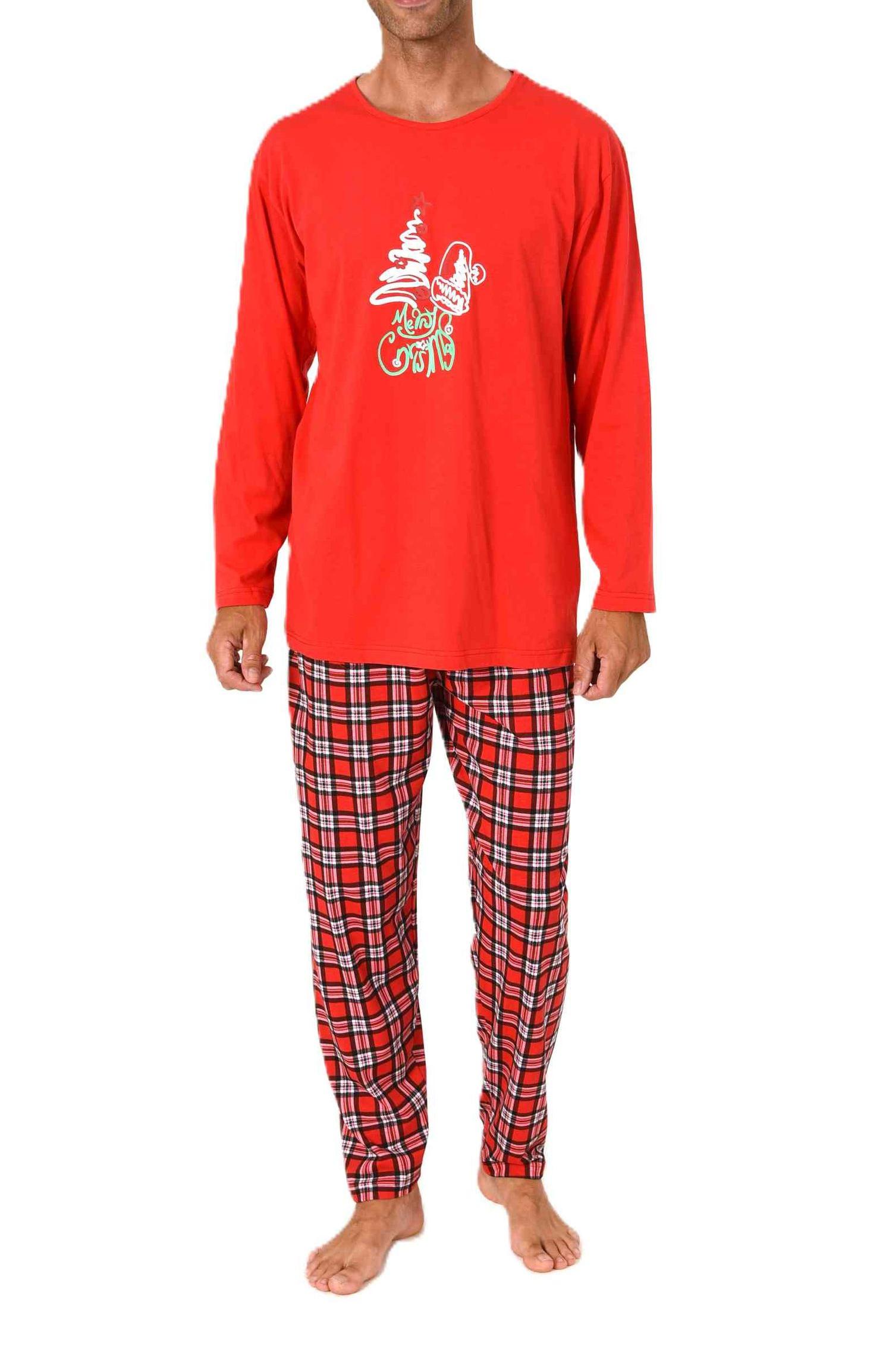 Normann Herren langarm Weihnachts Schlafanzug Pyjama mit lustigen Weihnachts Motiv
