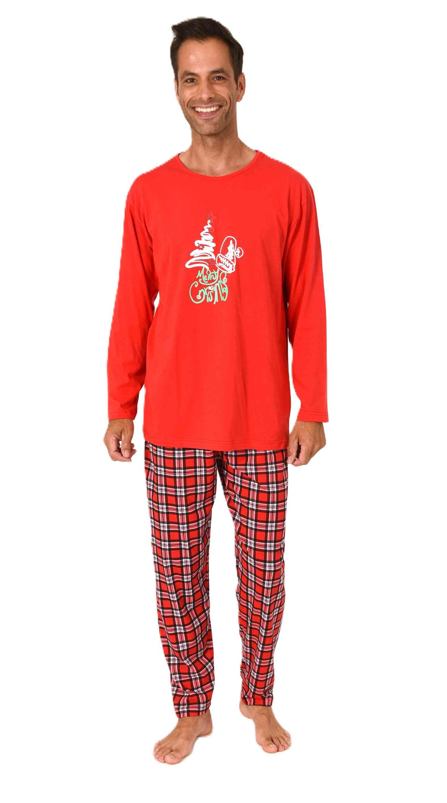Normann Herren langarm Weihnachts Schlafanzug Pyjama mit lustigen Weihnachts Motiv