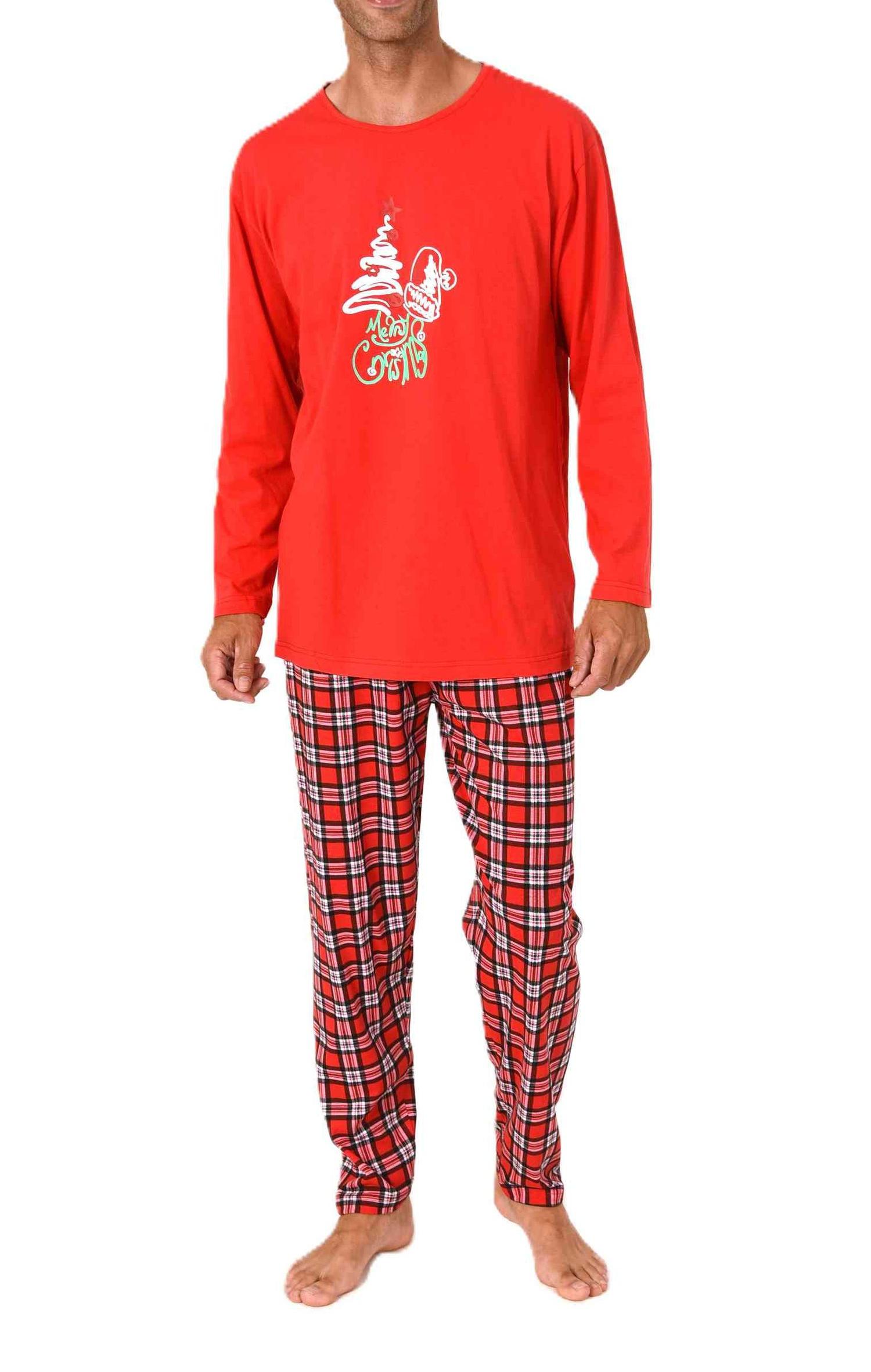 Normann Herren langarm Weihnachts Schlafanzug Pyjama mit lustigen Weihnachts Motiv