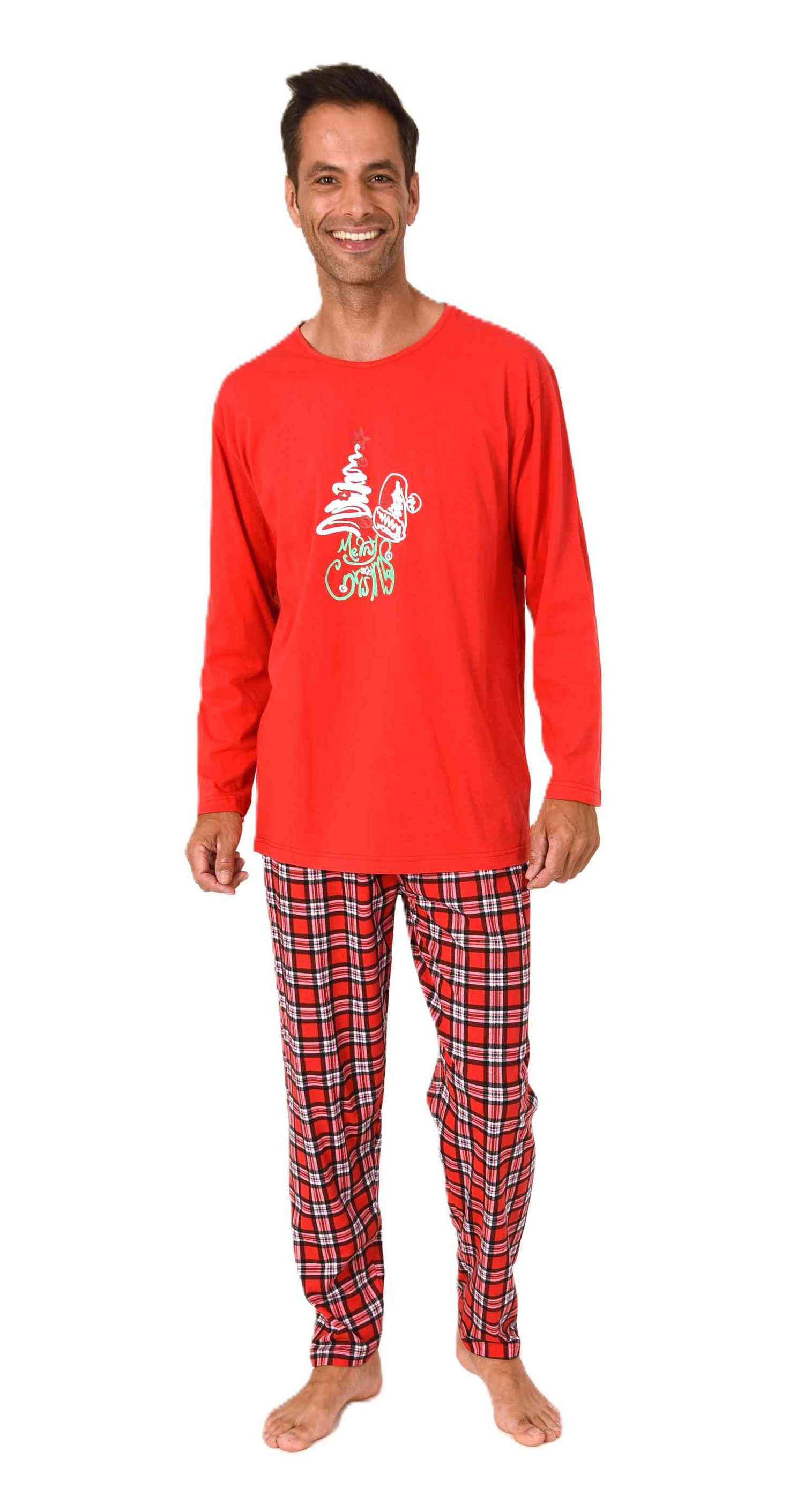 Normann Herren langarm Weihnachts Schlafanzug Pyjama mit lustigen Weihnachts Motiv