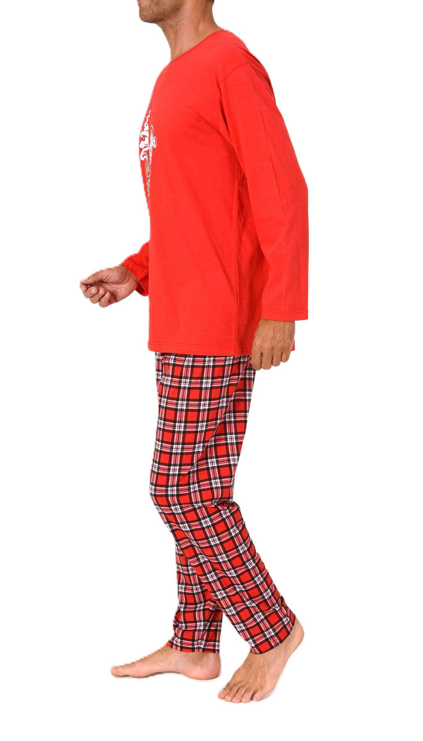 Normann Herren langarm Weihnachts Schlafanzug Pyjama mit lustigen Weihnachts Motiv
