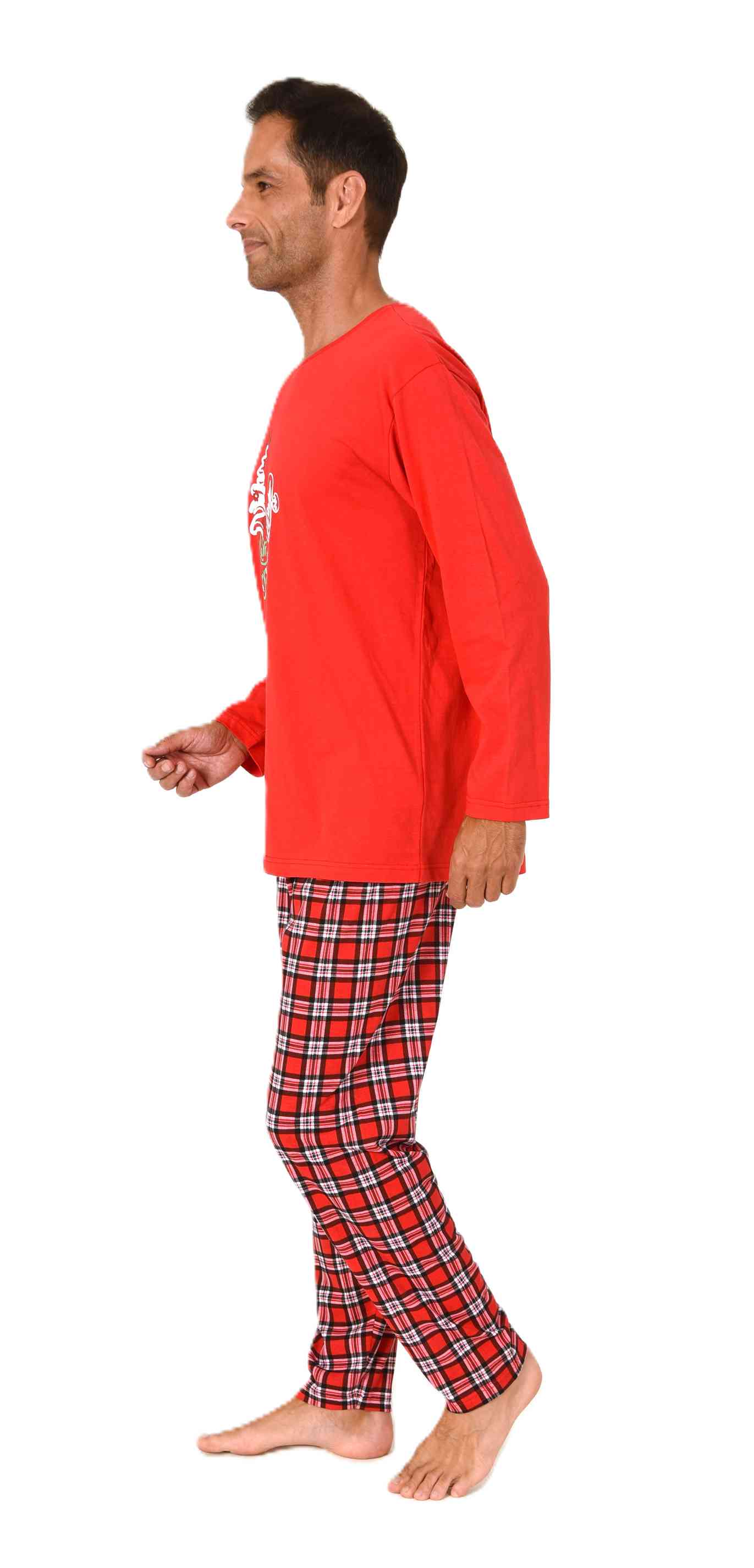 Normann Herren langarm Weihnachts Schlafanzug Pyjama mit lustigen Weihnachts Motiv