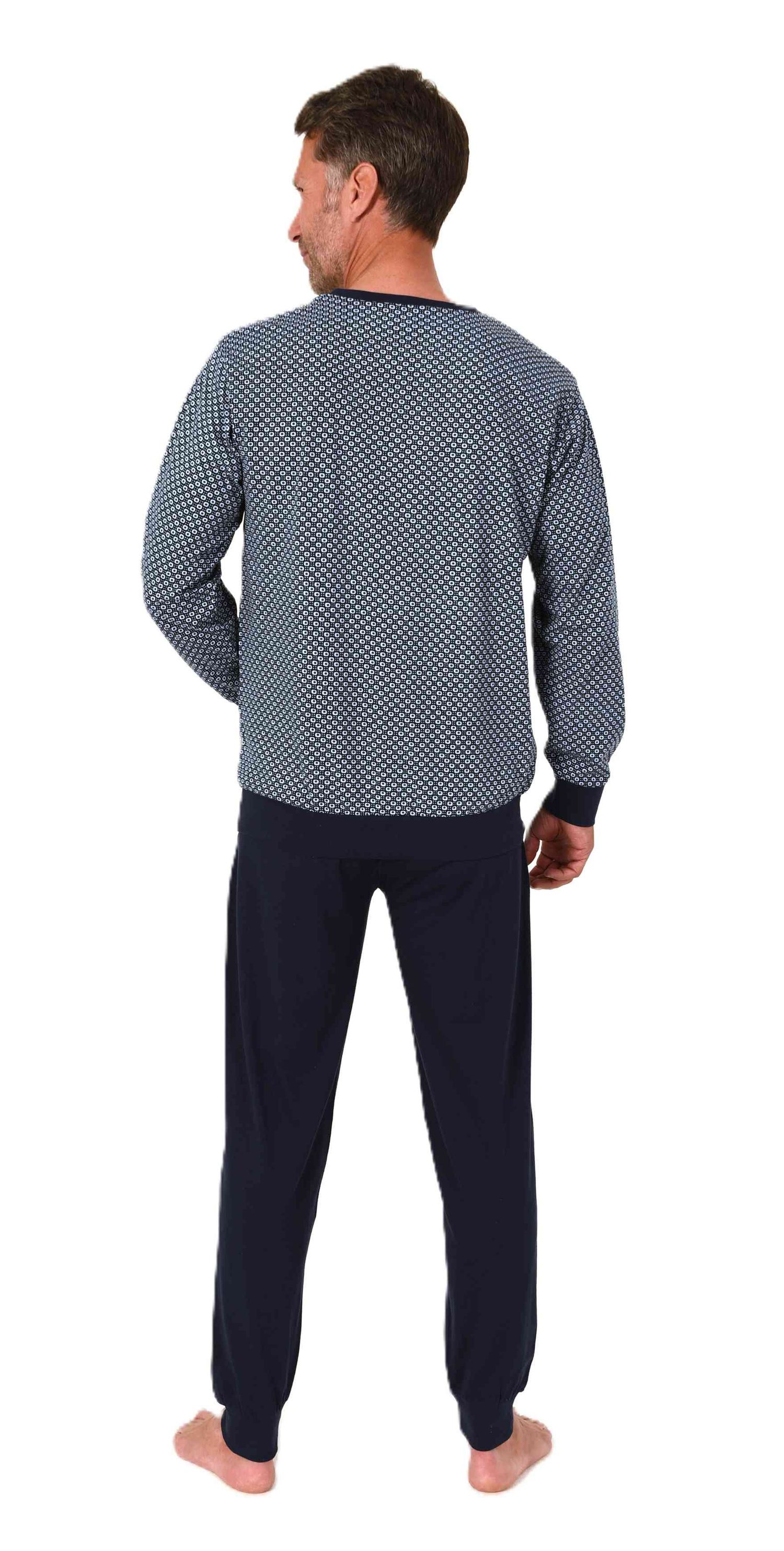 Normann Herren Schlafanzug langarm Pyjama mit Bündchen in eleganter Optik mit V-Hals Normann Herren Schlafanzug langarm Pyjama mit Bündchen in eleganter Optik mit V-Hals