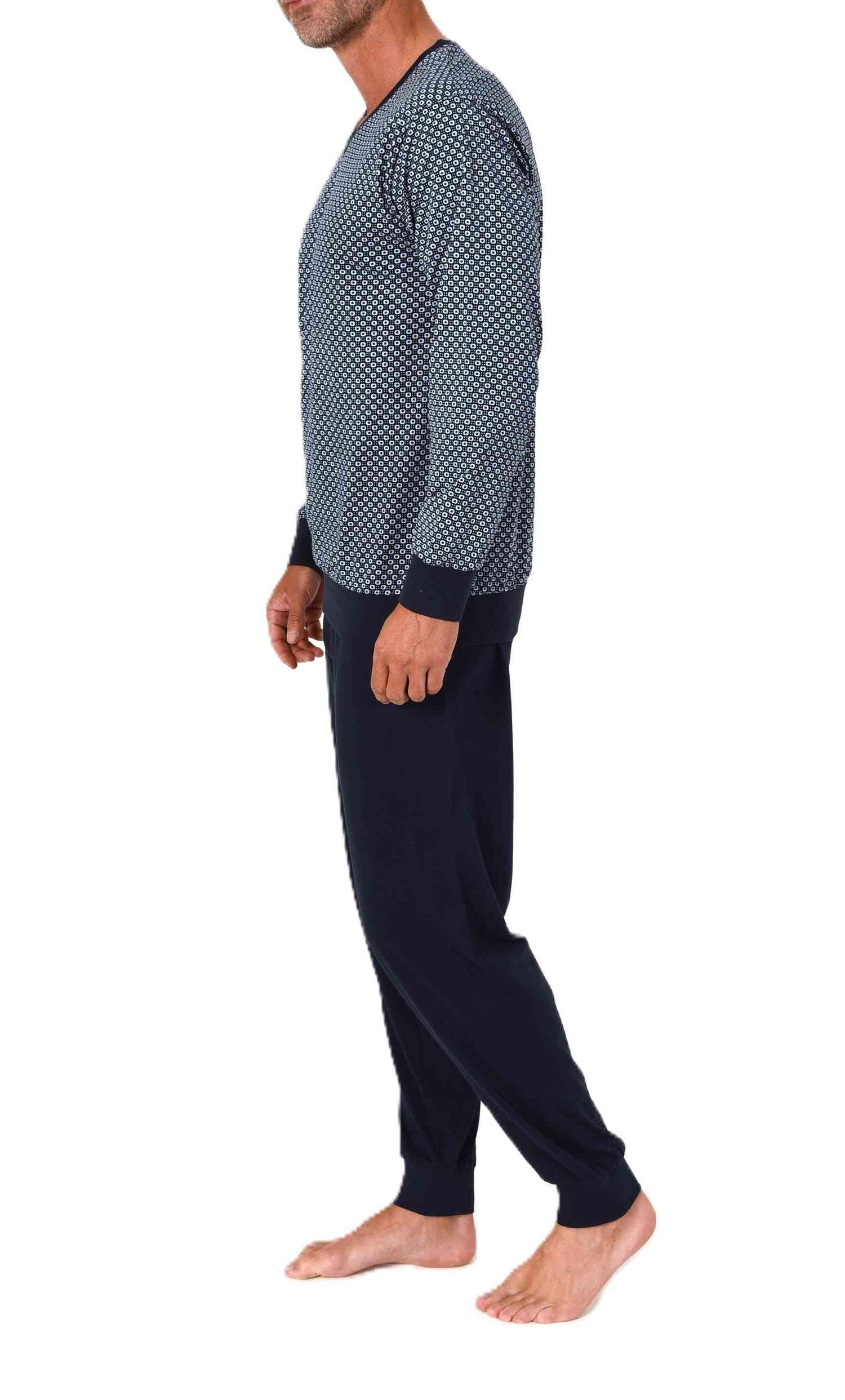 Normann Herren Schlafanzug langarm Pyjama mit Bündchen in eleganter Optik mit V-Hals