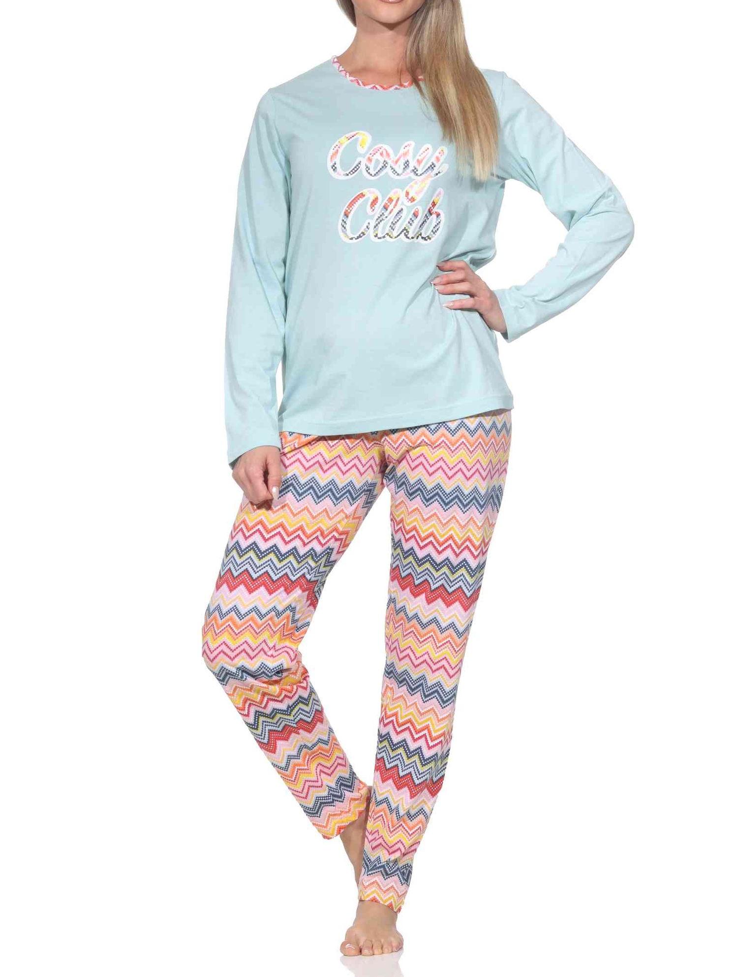 Normann Damen langarm Schlafanzug Pyjama in wunderschönen Ethno Optik