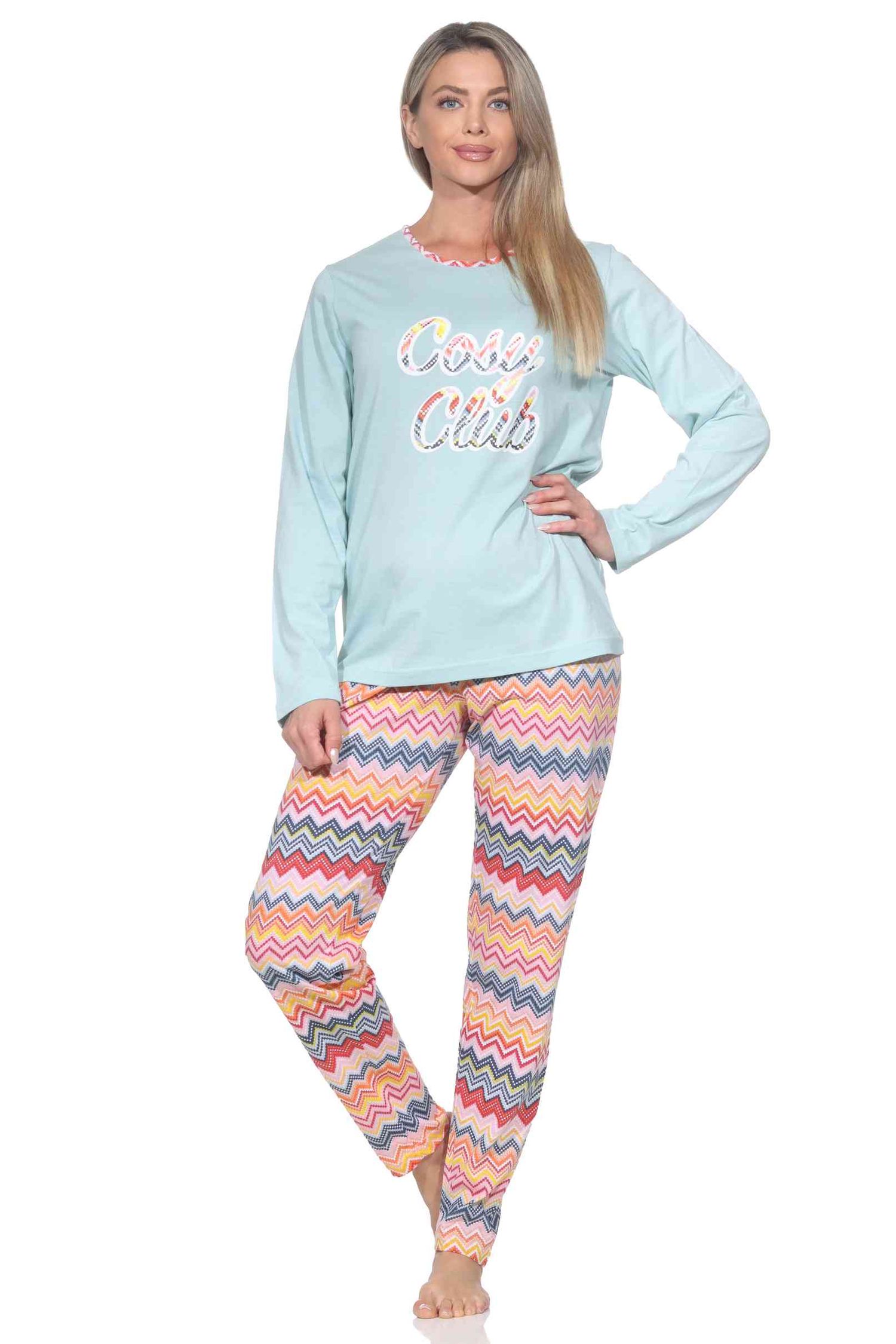 Normann Damen langarm Schlafanzug Pyjama in wunderschönen Ethno Optik