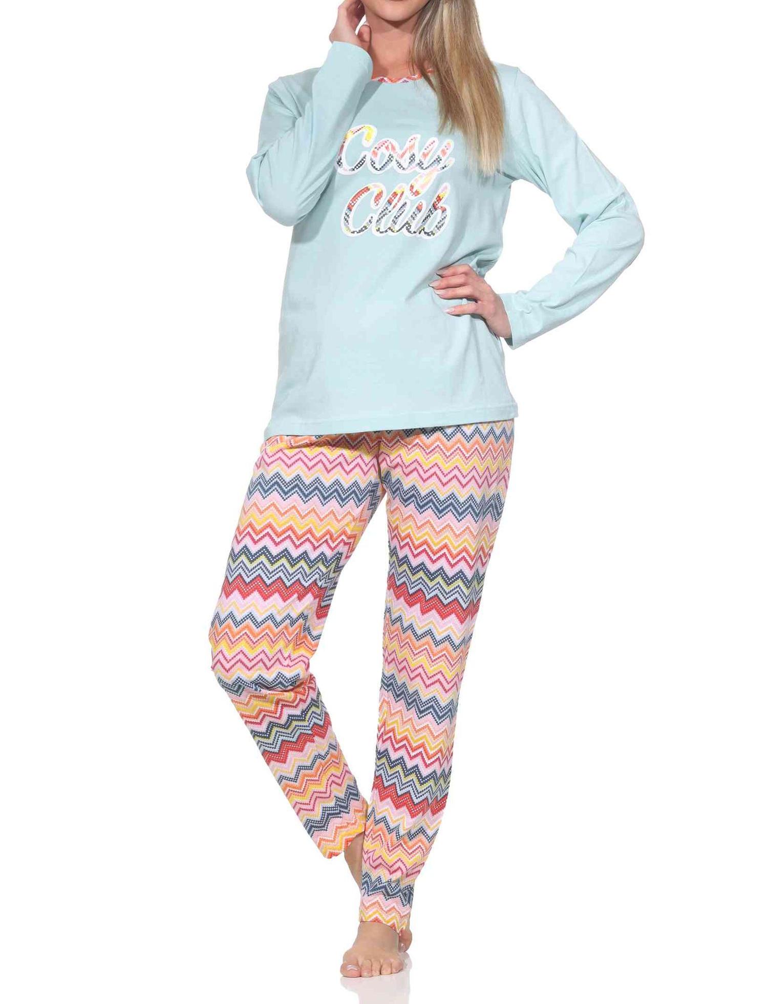 Normann Damen langarm Schlafanzug Pyjama in wunderschönen Ethno Optik