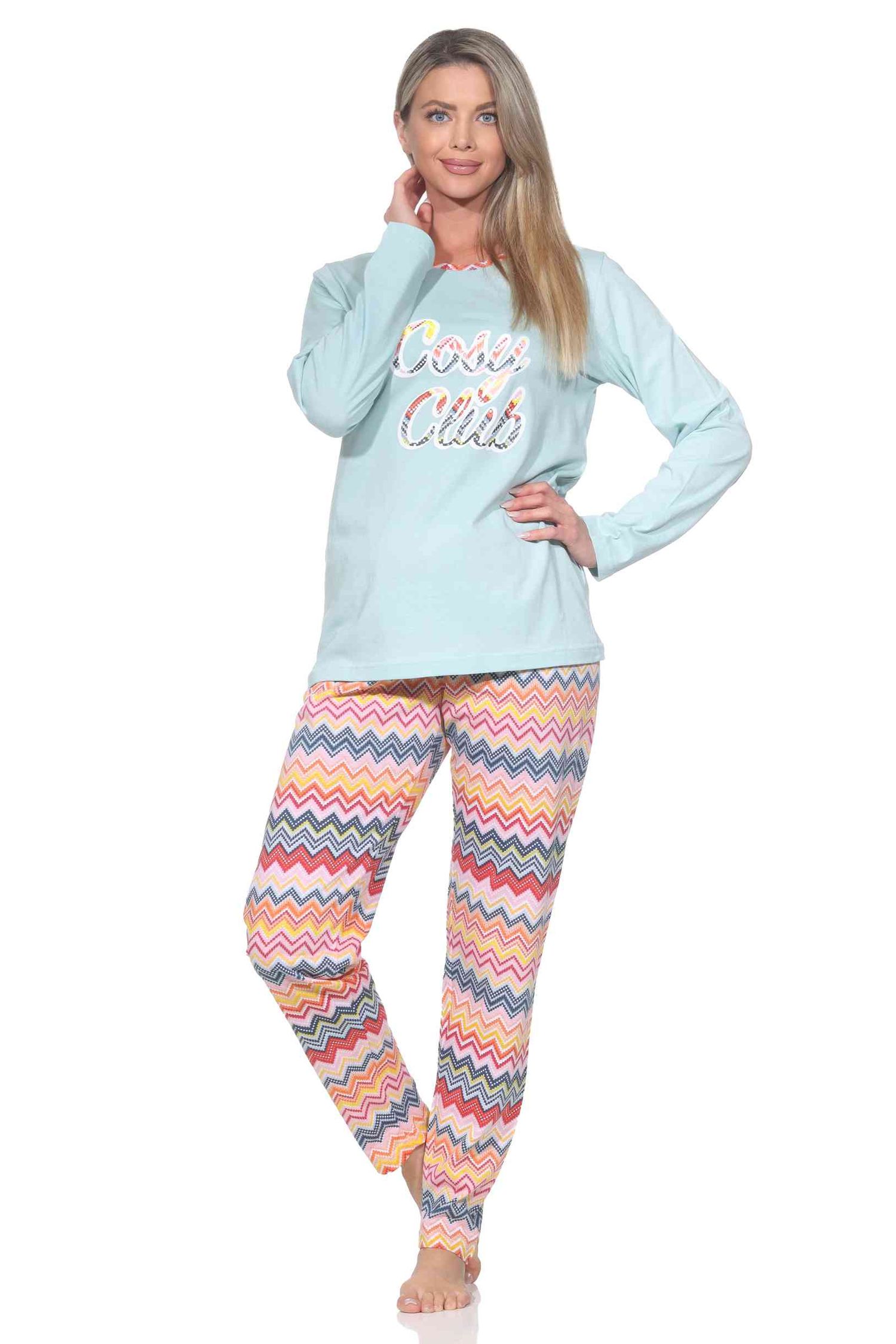 Normann Damen langarm Schlafanzug Pyjama in wunderschönen Ethno Optik