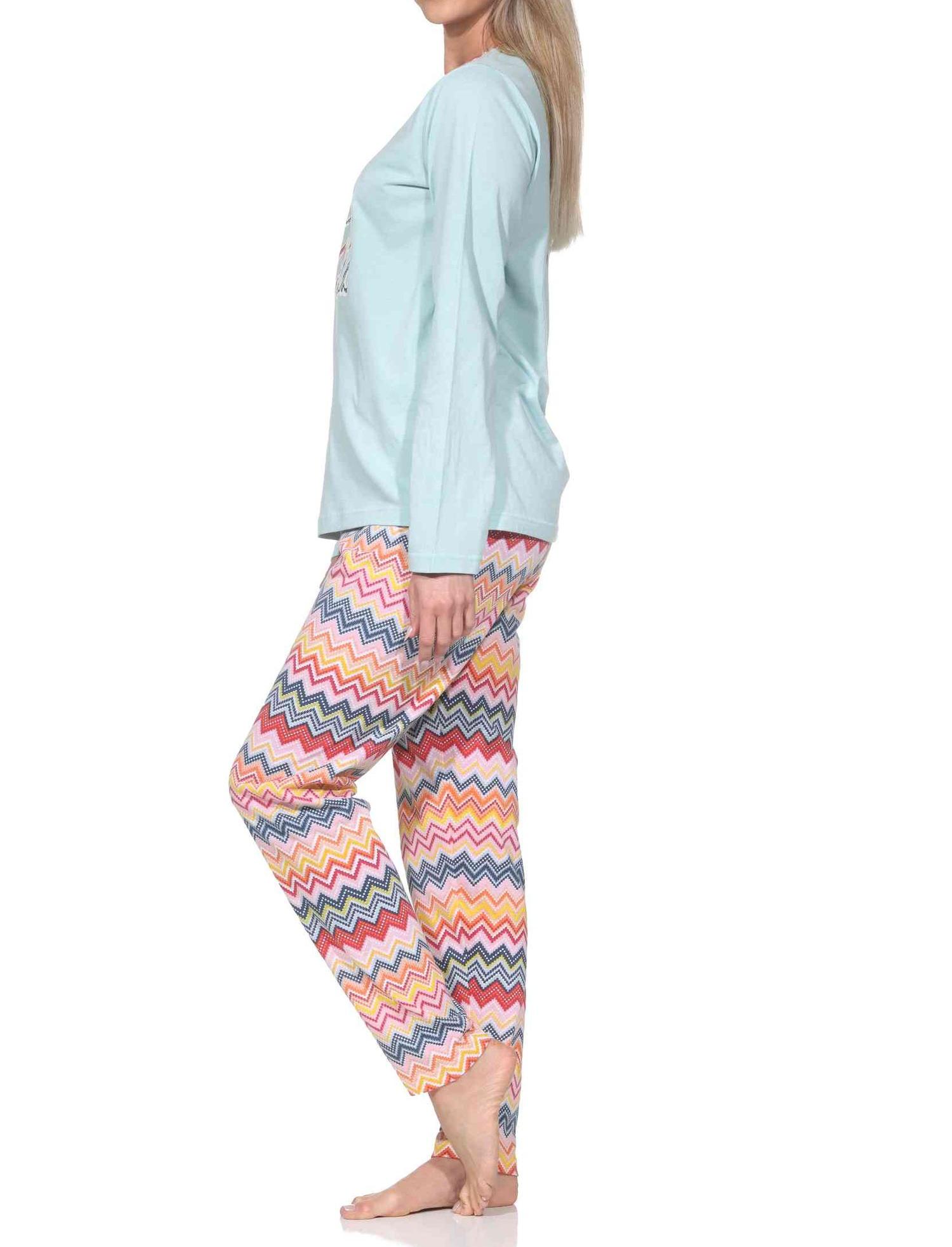 Normann Damen langarm Schlafanzug Pyjama in wunderschönen Ethno Optik