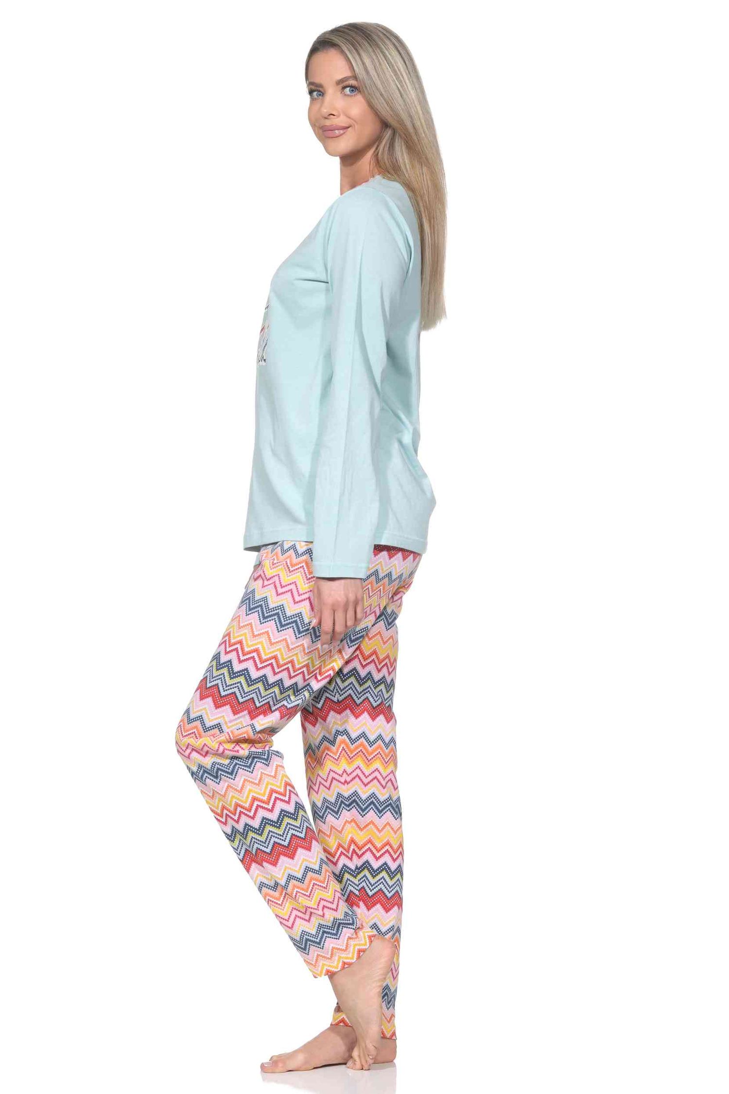 Normann Damen langarm Schlafanzug Pyjama in wunderschönen Ethno Optik