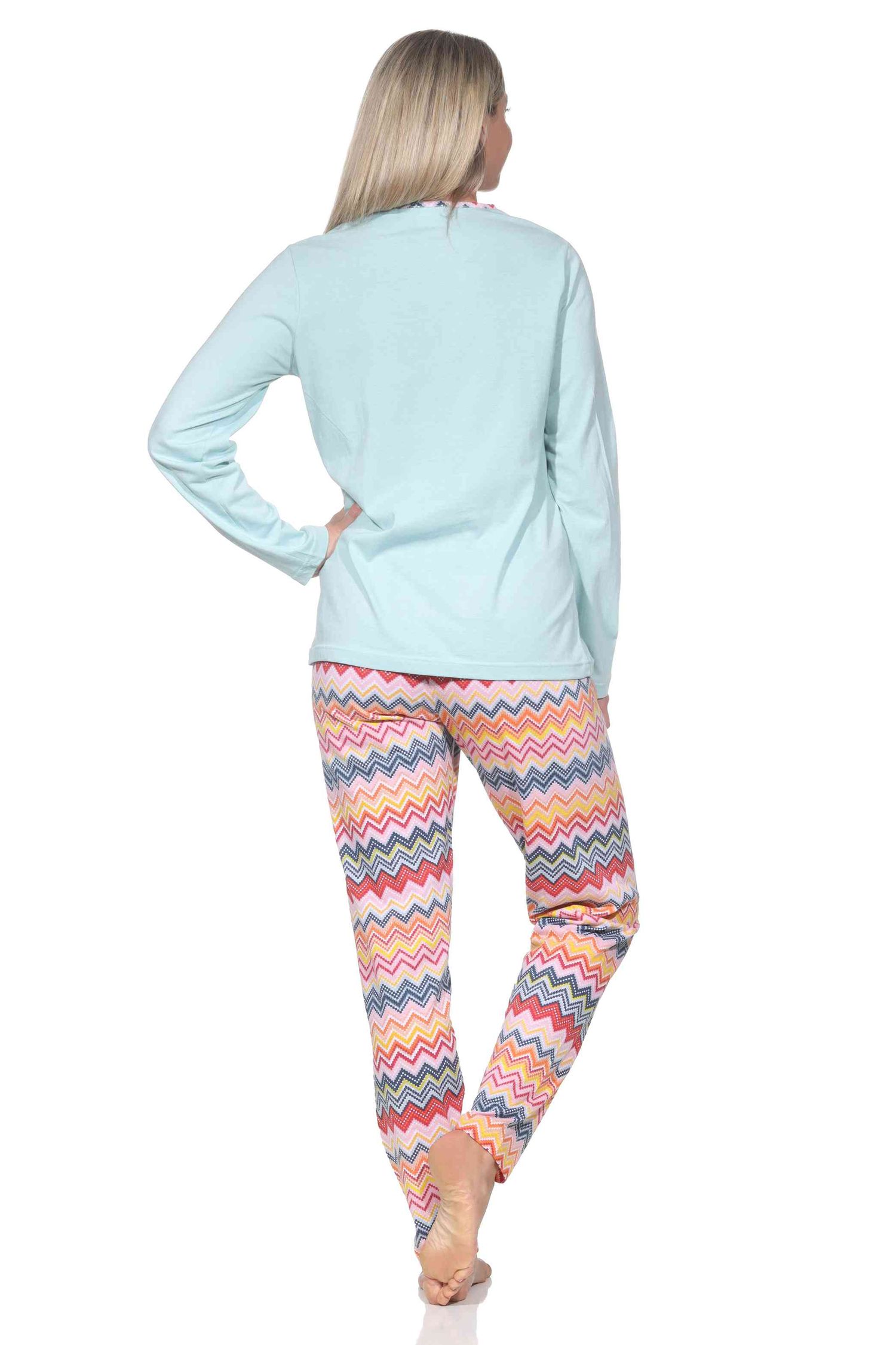 Normann Damen langarm Schlafanzug Pyjama in wunderschönen Ethno Optik