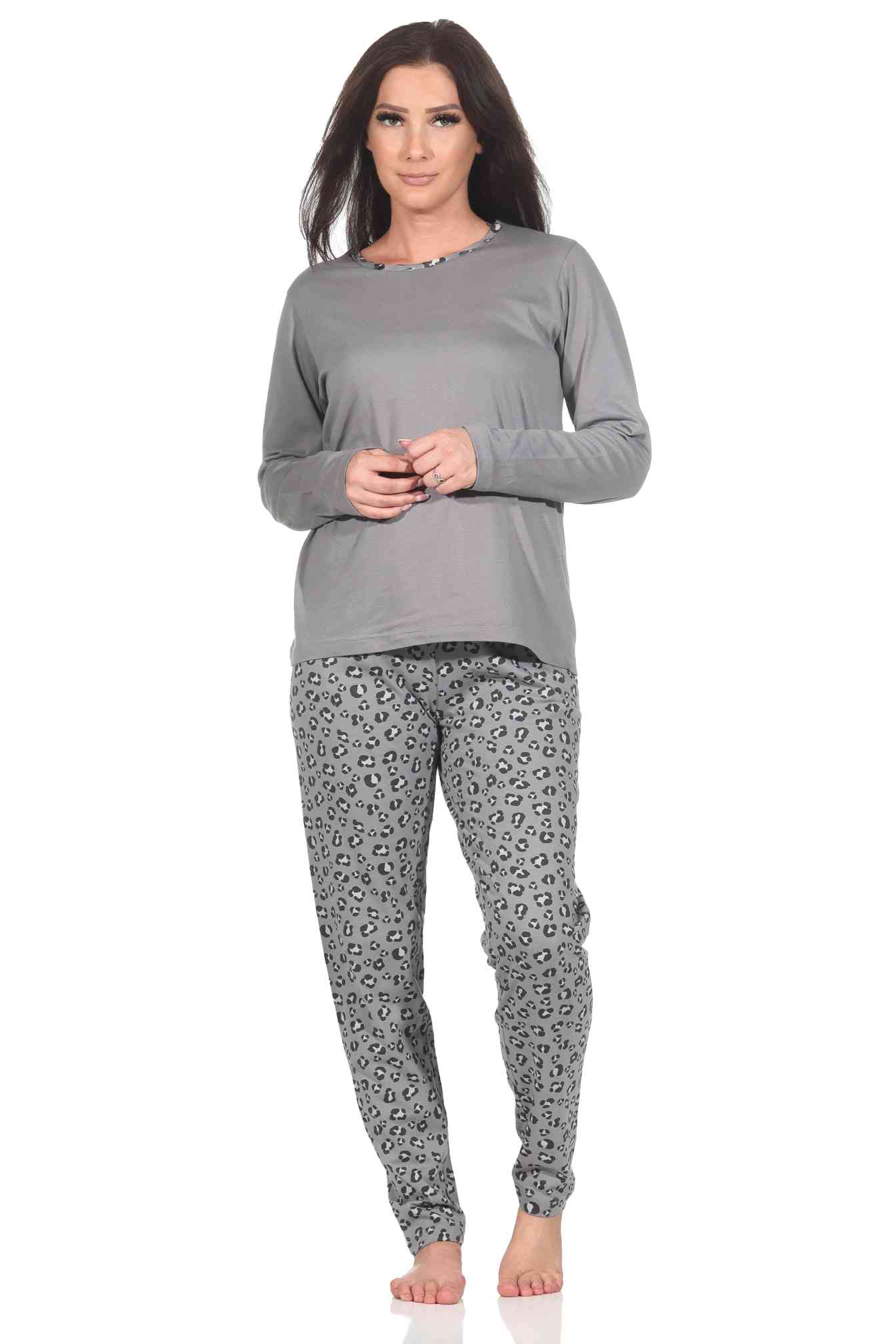 Normann Damen langarm Schlafanzug Pyjama in wunderschönen Animal Print Look