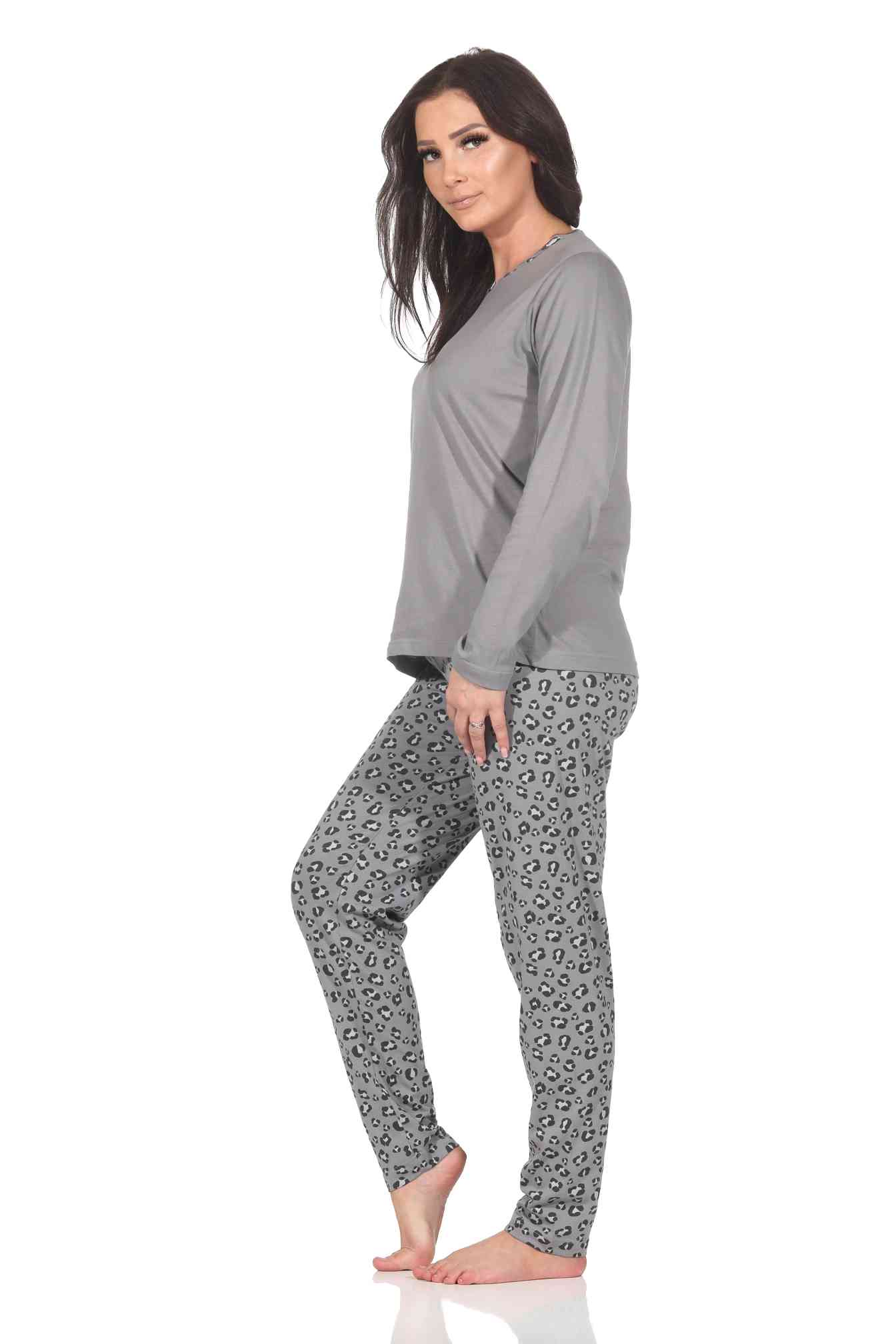 Normann Damen langarm Schlafanzug Pyjama in wunderschönen Animal Print Look