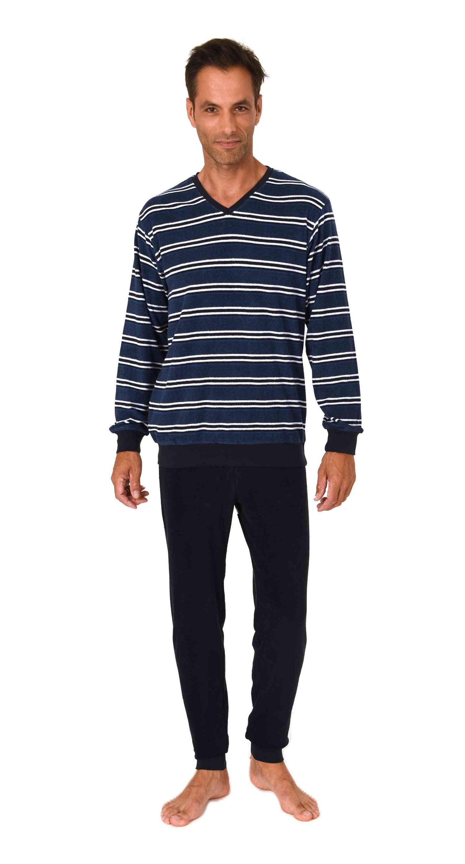 Normann Herren Frottee Schlafanzug lang in Streifenoptik mit Bündchen - auch in Übergröße Normann Herren Frottee Schlafanzug lang in Streifenoptik mit Bündchen - auch in Übergröße