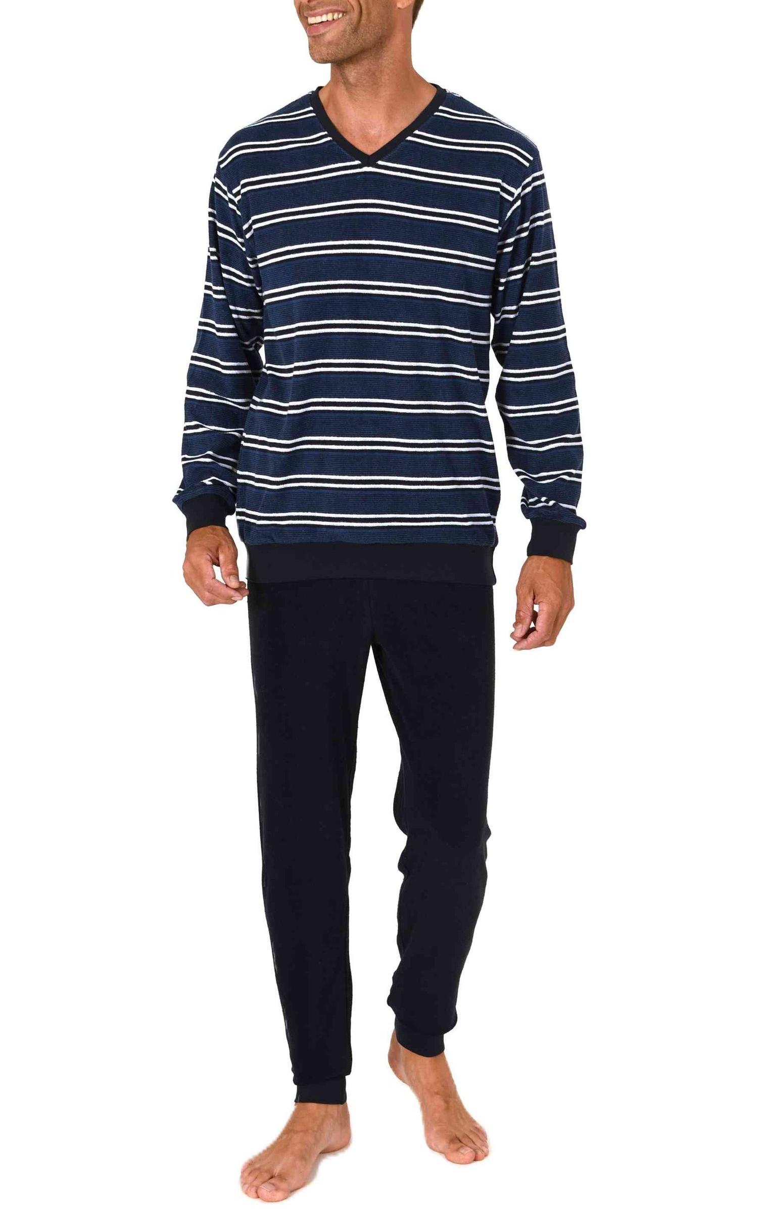 Normann Herren Frottee Schlafanzug lang in Streifenoptik mit Bündchen - auch in Übergröße