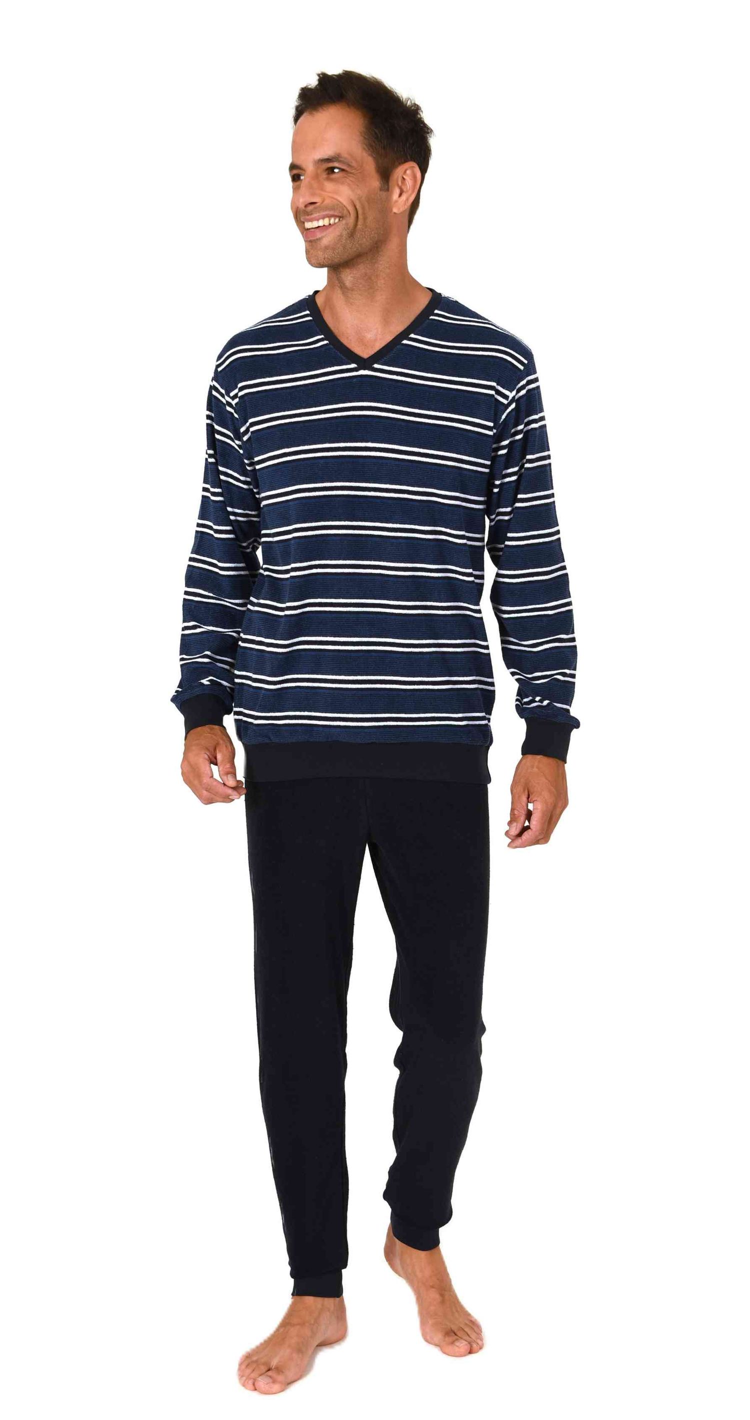 Normann Herren Frottee Schlafanzug lang in Streifenoptik mit Bündchen - auch in Übergröße