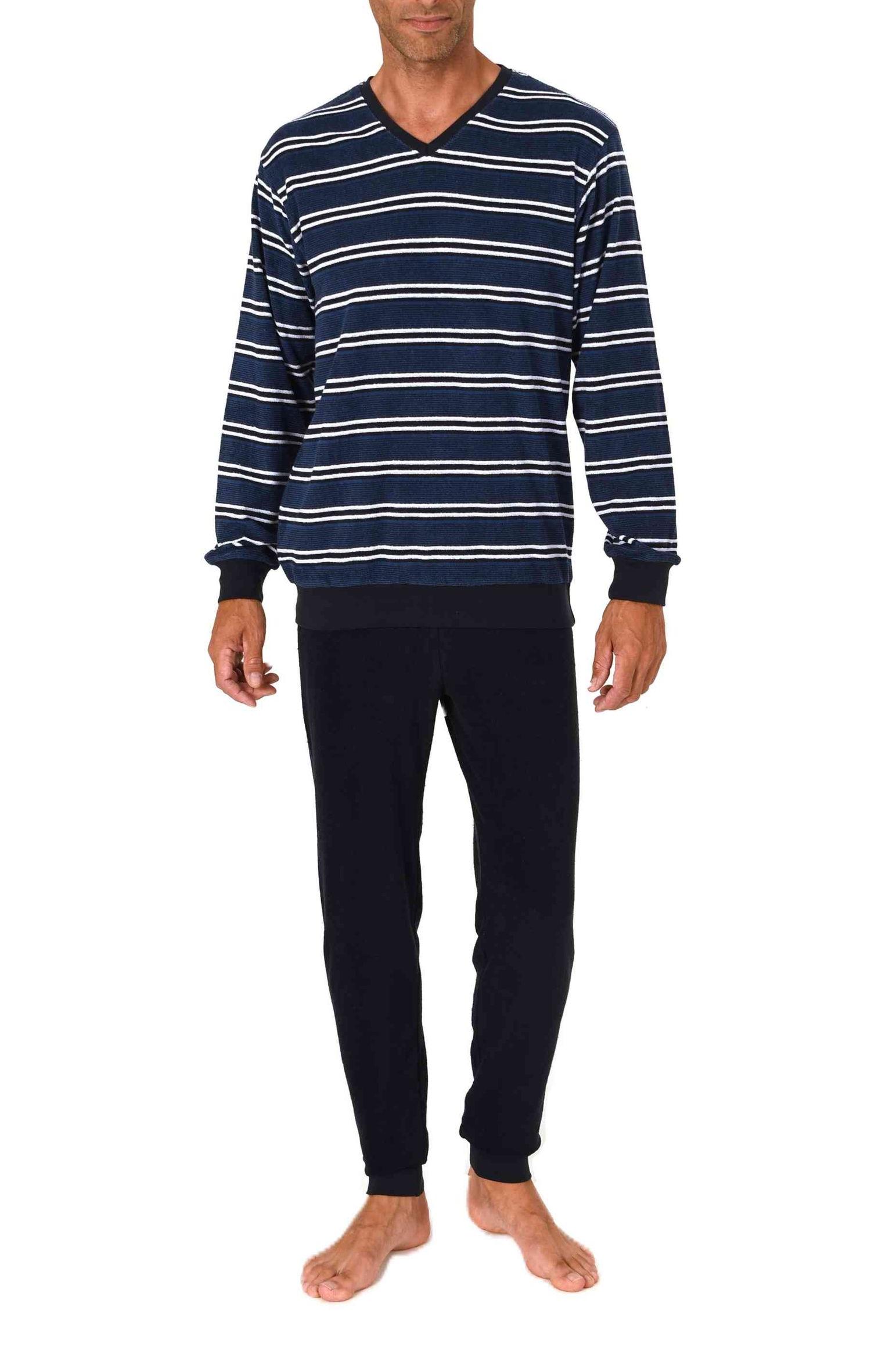 Normann Herren Frottee Schlafanzug lang in Streifenoptik mit Bündchen - auch in Übergröße