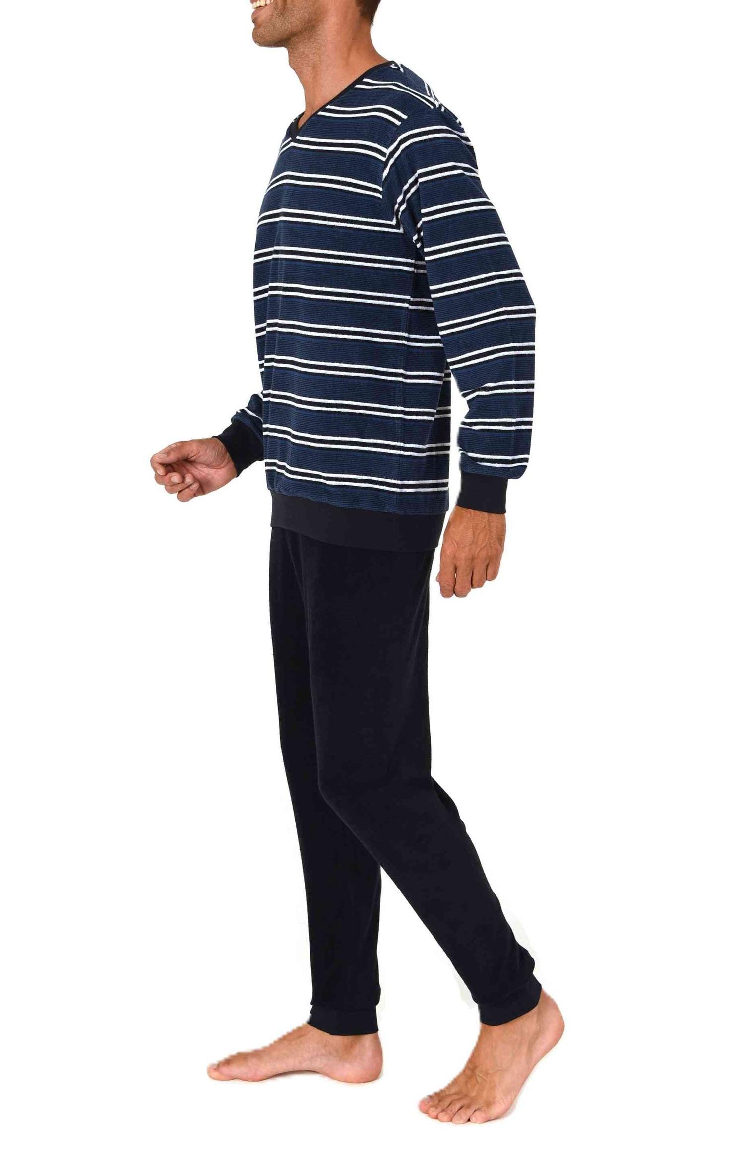 Normann Herren Frottee Schlafanzug lang in Streifenoptik mit Bündchen - auch in Übergröße