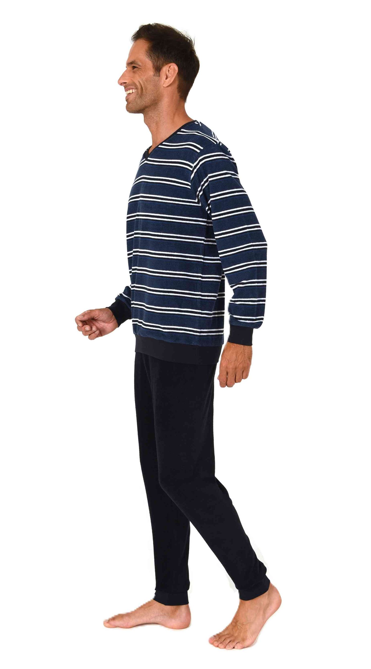 Normann Herren Frottee Schlafanzug lang in Streifenoptik mit Bündchen - auch in Übergröße