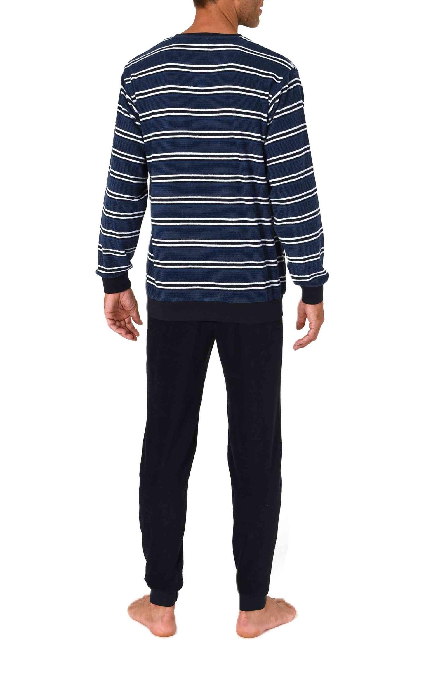 Normann Herren Frottee Schlafanzug lang in Streifenoptik mit Bündchen - auch in Übergröße