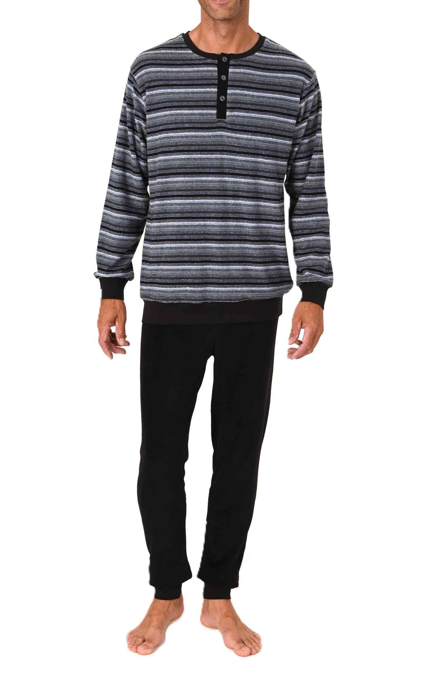 Normann Herren Frottee Schlafanzug lang mit Knopfleiste und Bündchen - auch in Übergröße