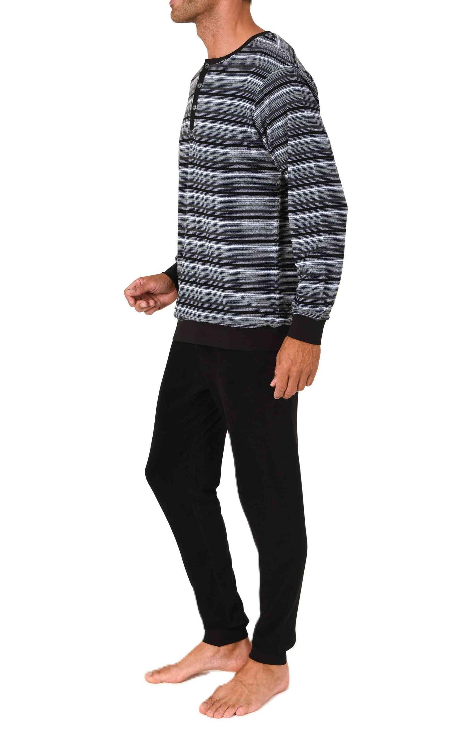 Normann Herren Frottee Schlafanzug lang mit Knopfleiste und Bündchen - auch in Übergröße