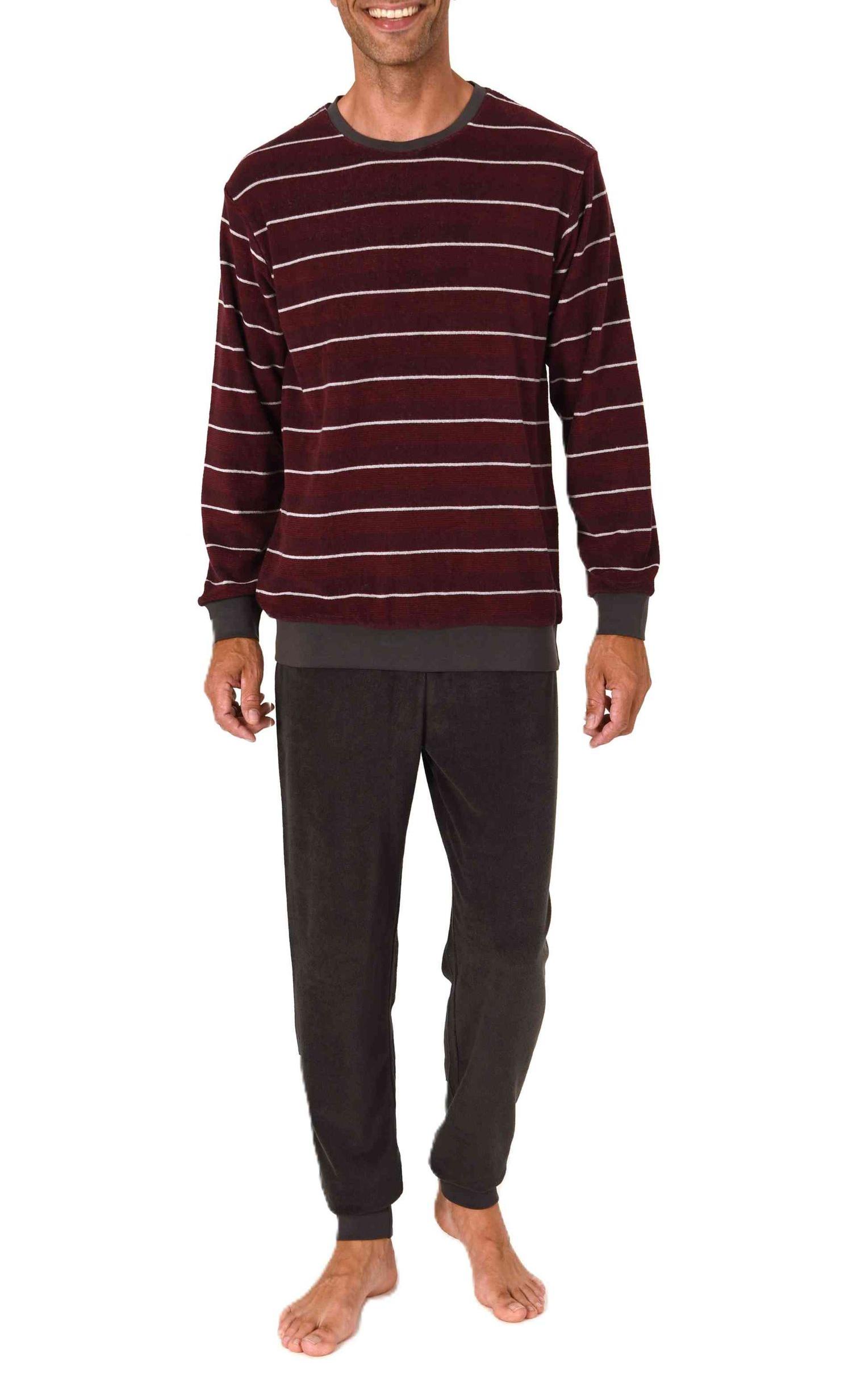 Normann Herren Frottee Schlafanzug langarm Pyjama mit Bündchen - auch in Übergrößen