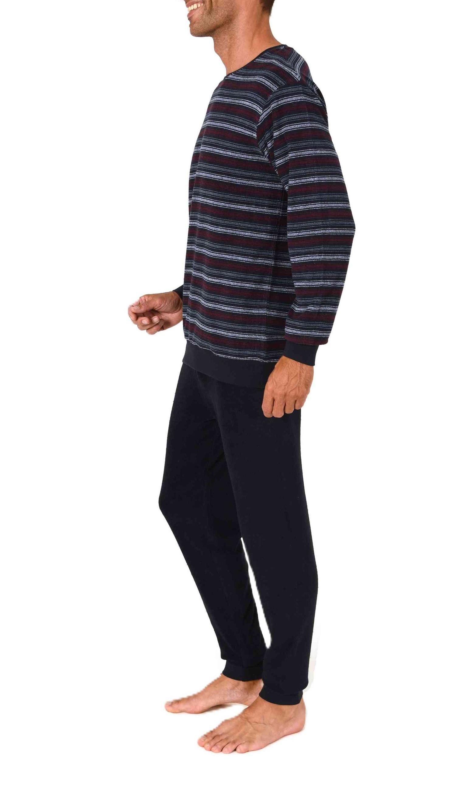 Normann Herren Frottee Schlafanzug langarm mit Bündchen in edler Optik - auch in Übergröße
