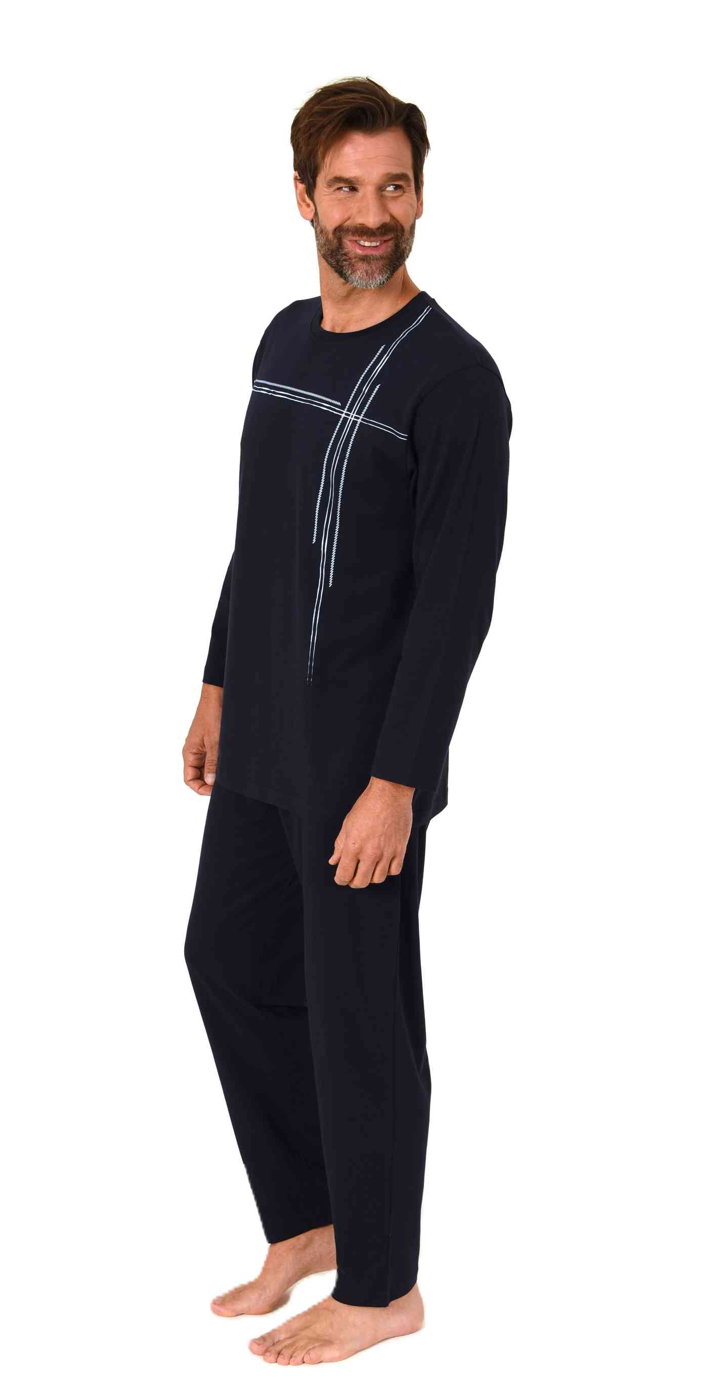 Normann Herren langarm Schlafanzug Pyjama mit Frontprint in zeitlos eleganter Optik Normann Herren langarm Schlafanzug Pyjama mit Frontprint in zeitlos eleganter Optik