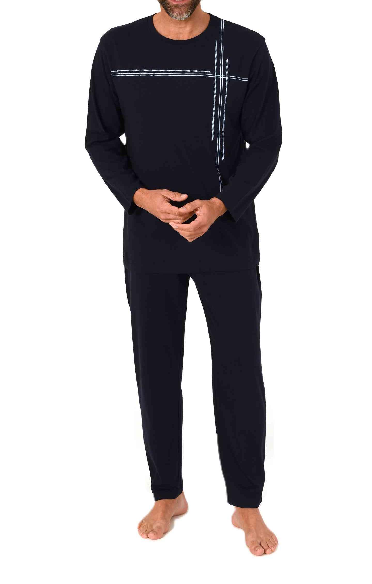 Normann Herren langarm Schlafanzug Pyjama mit Frontprint in zeitlos eleganter Optik