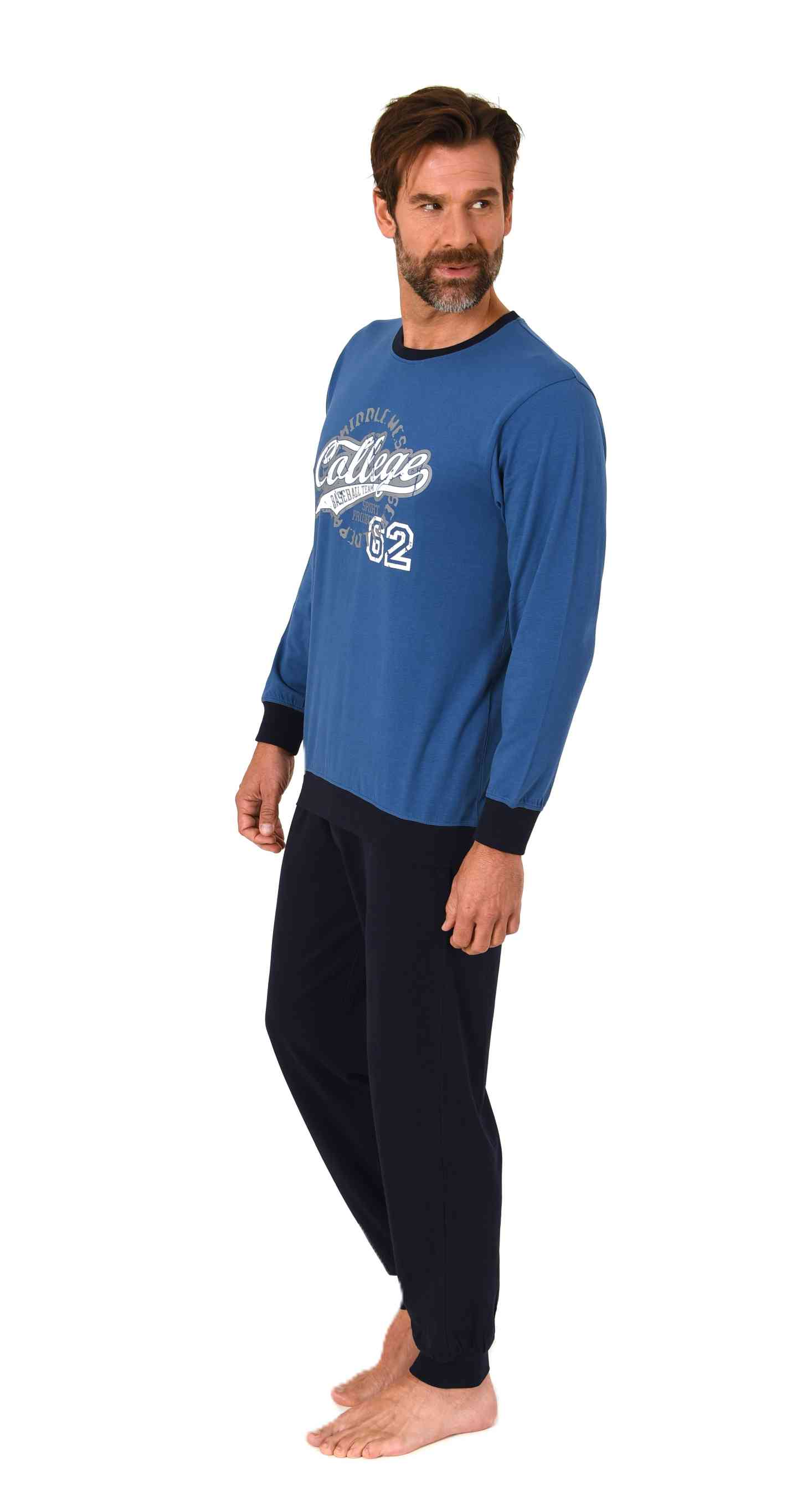 Normann Herren langarm Schlafanzug mit Bündchen Pyjama mit Frontprint in toller Optik Normann Herren langarm Schlafanzug mit Bündchen Pyjama mit Frontprint in toller Optik