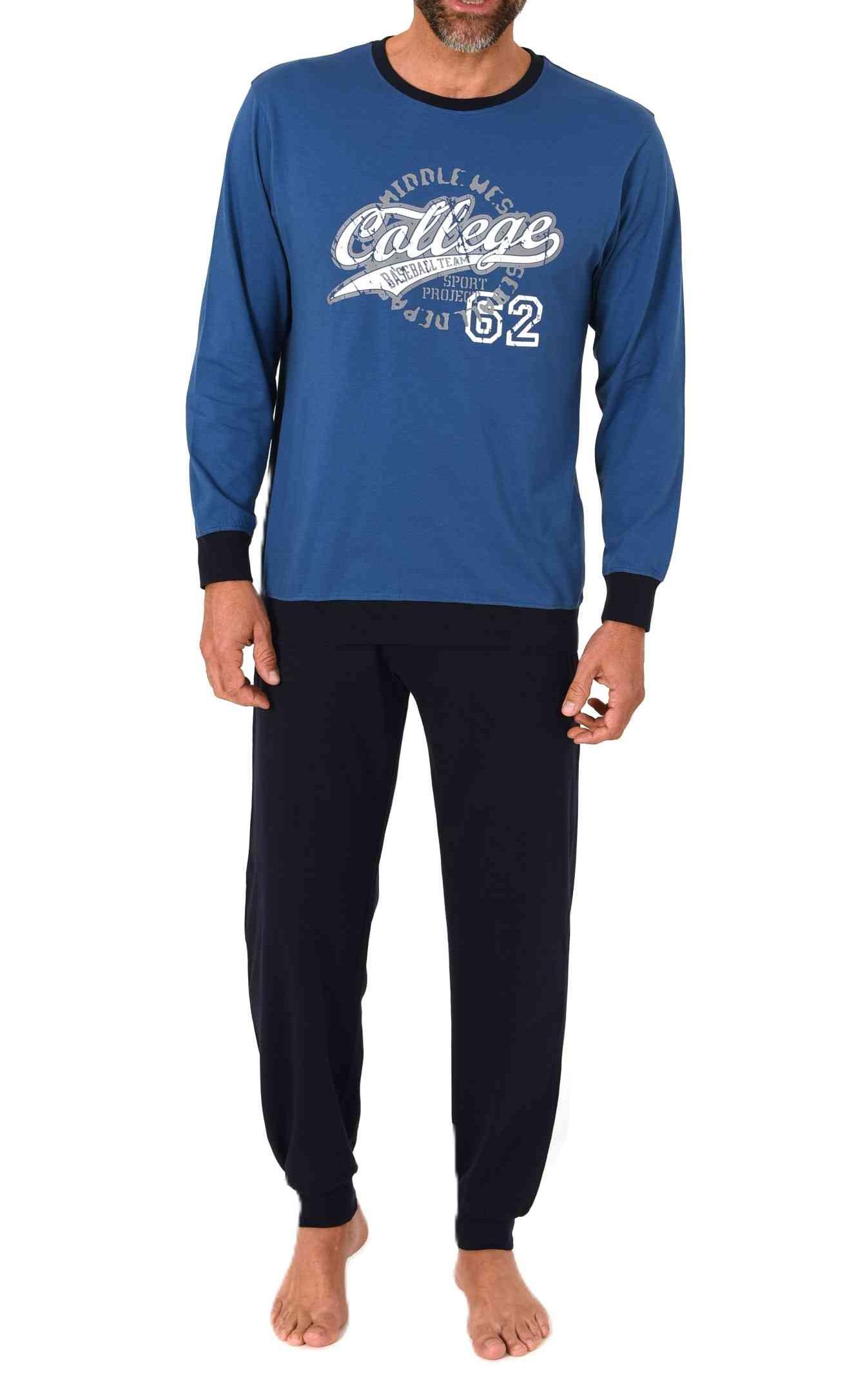 Normann Herren langarm Schlafanzug mit Bündchen Pyjama mit Frontprint in toller Optik