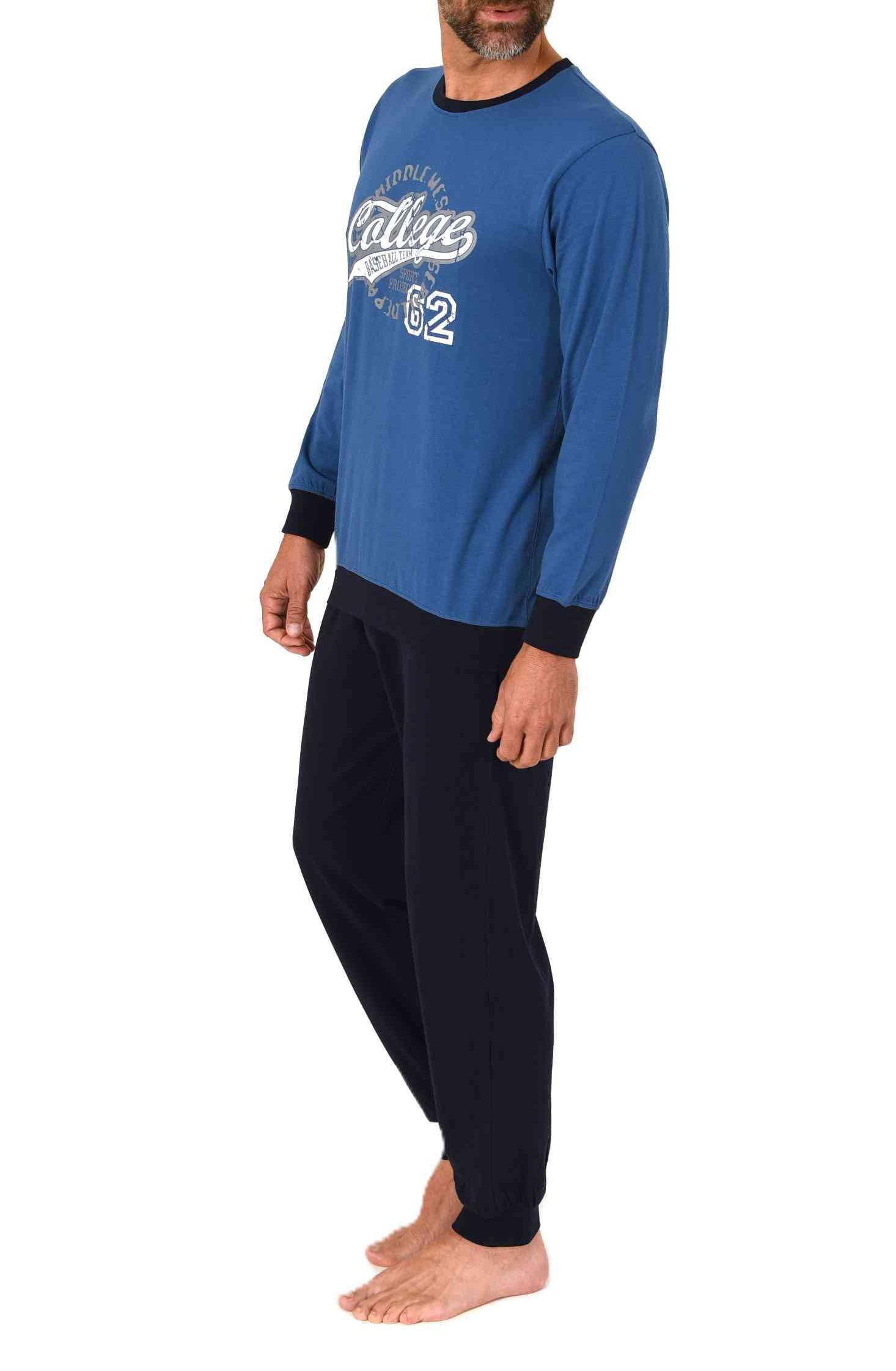 Normann Herren langarm Schlafanzug mit Bündchen Pyjama mit Frontprint in toller Optik