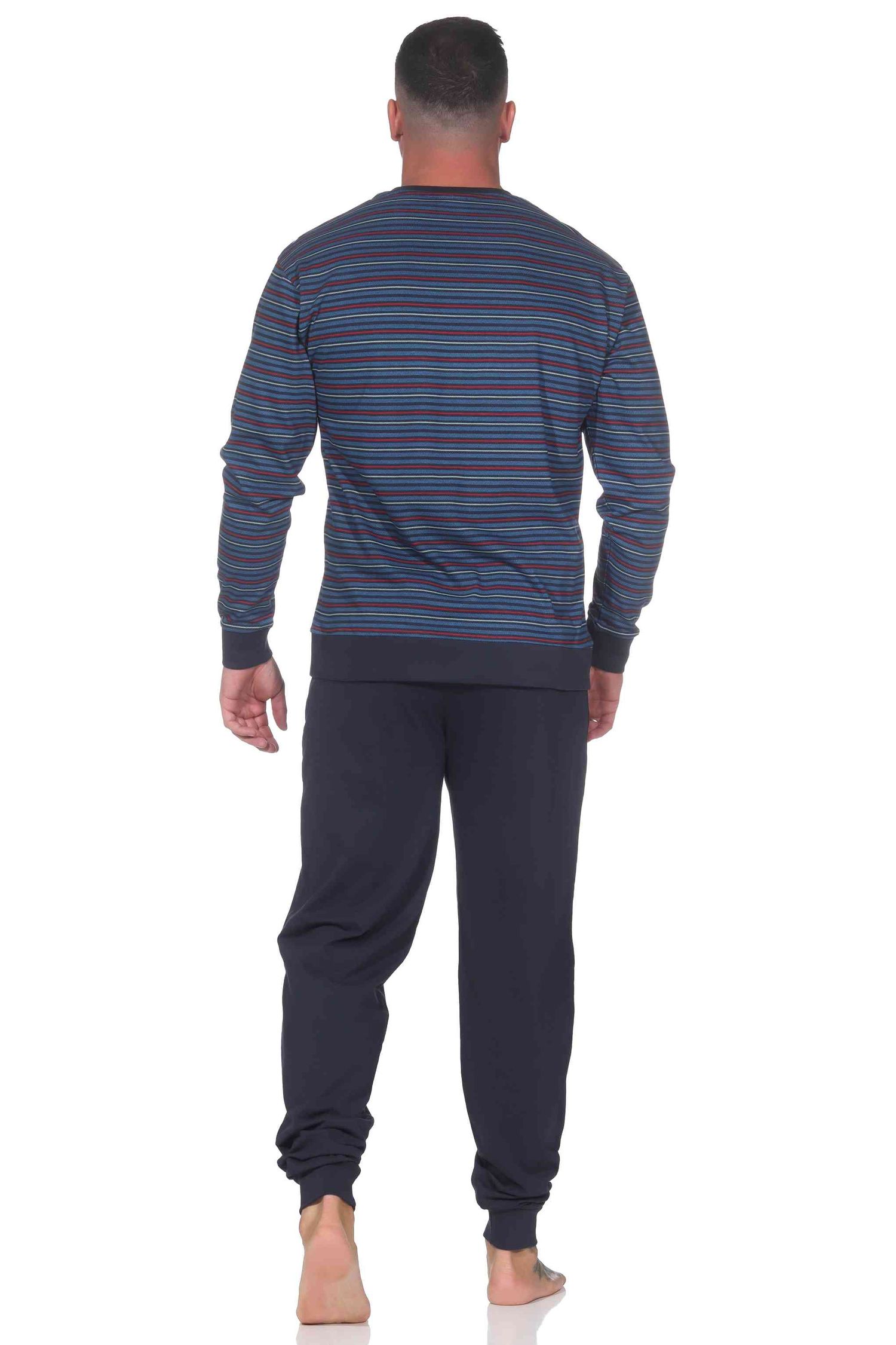 Normann Herren Schlafanzug lang mit Bündchen - Pyjama in Streifenoptik und V-Hals Normann Herren Schlafanzug lang mit Bündchen - Pyjama in Streifenoptik und V-Hals