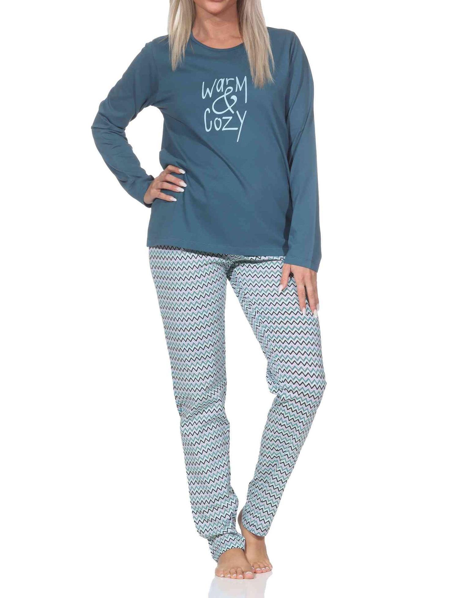 Normann Damen langarm Schlafanzug Pyjama im Ethnolook