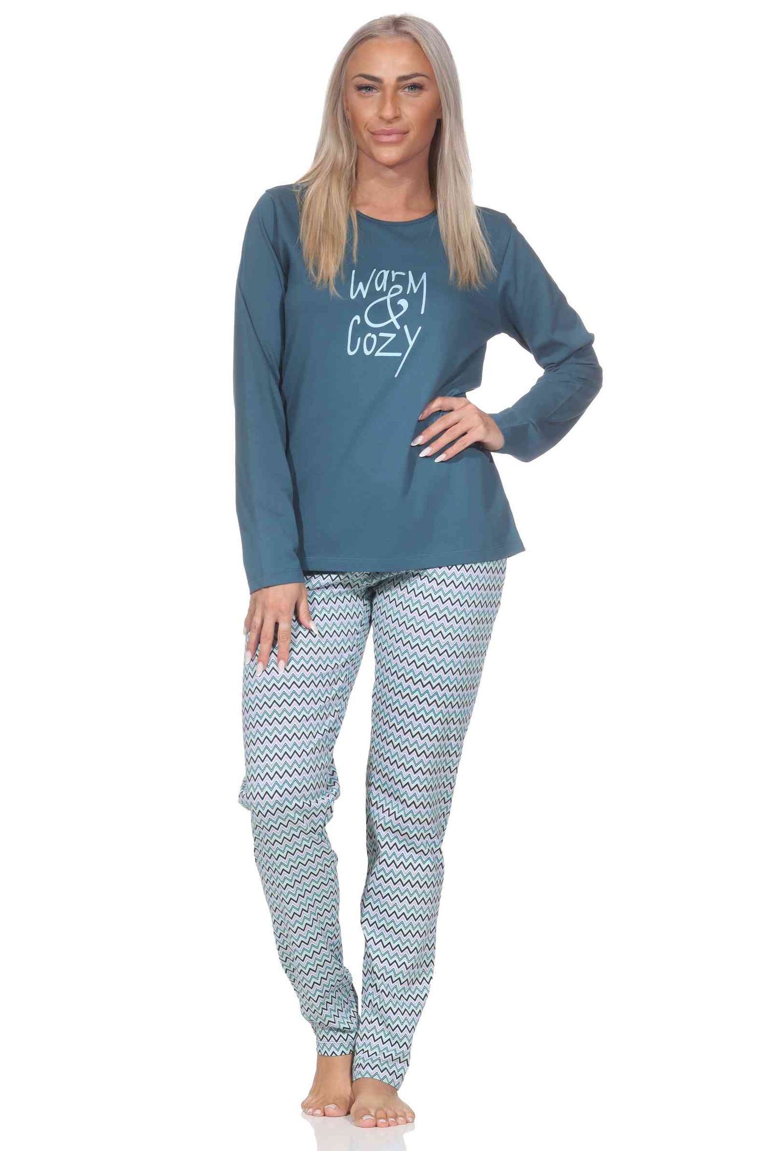 Normann Damen langarm Schlafanzug Pyjama im Ethnolook