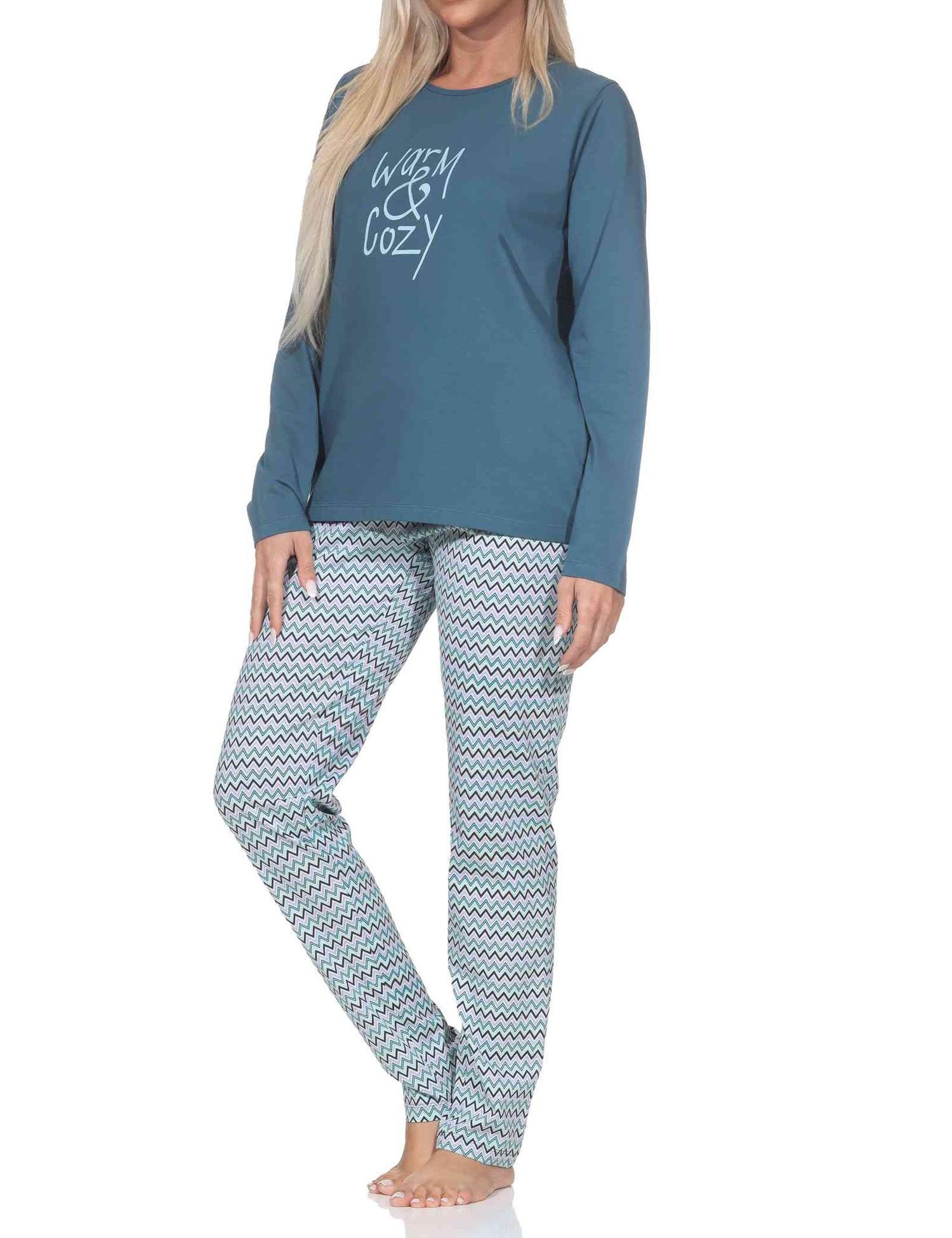 Normann Damen langarm Schlafanzug Pyjama im Ethnolook