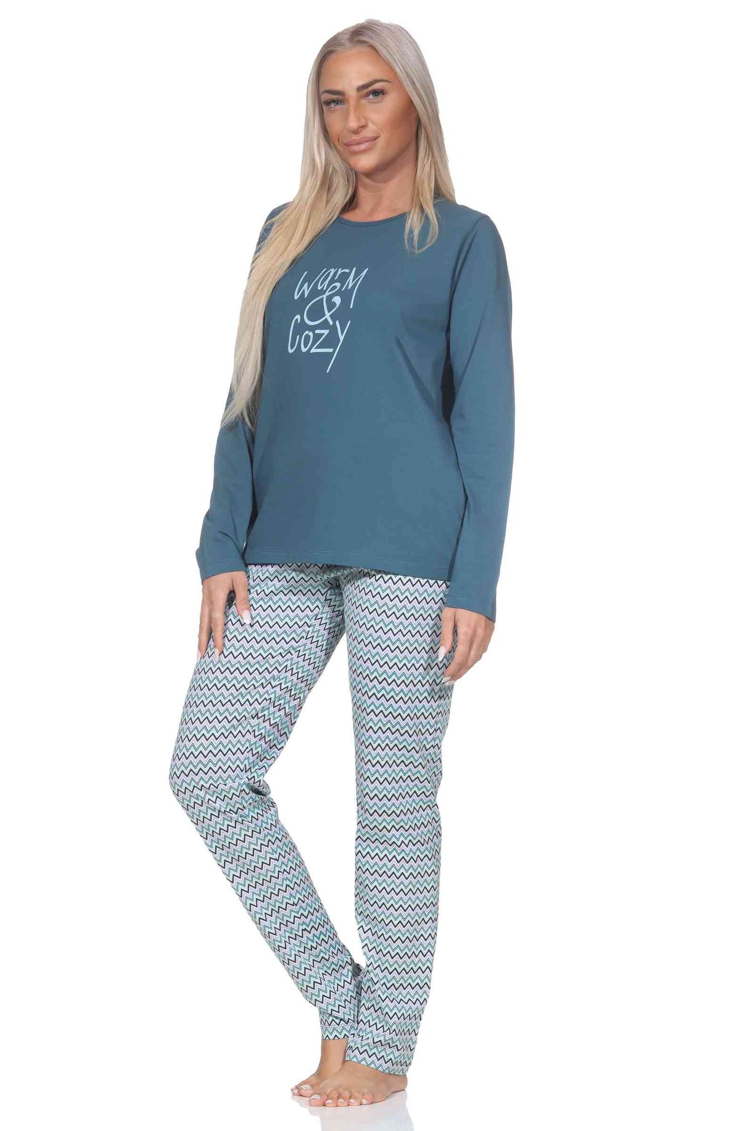 Normann Damen langarm Schlafanzug Pyjama im Ethnolook