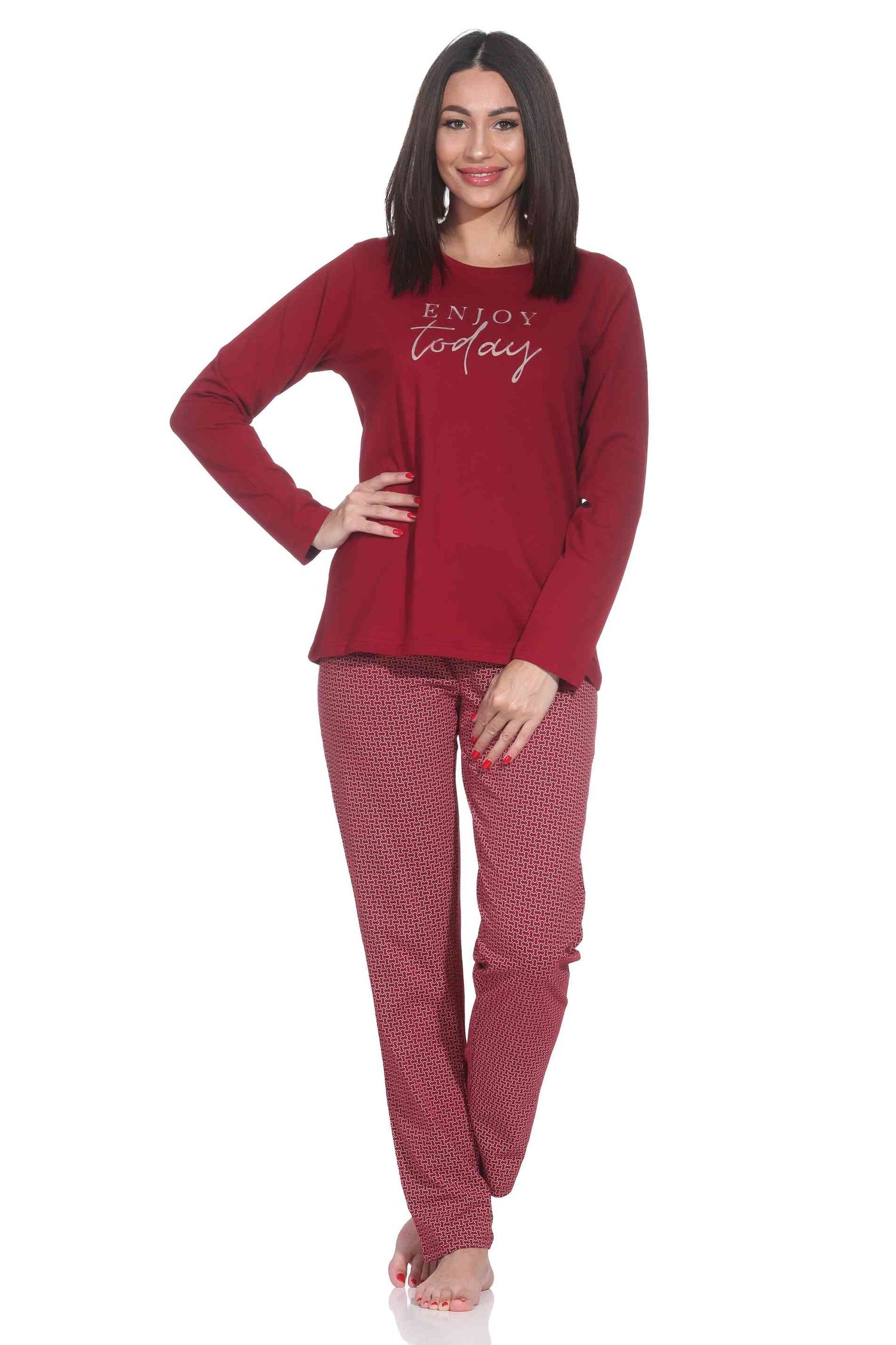 Normann Damen langarm Schlafanzug Pyjama im eleganter Optik