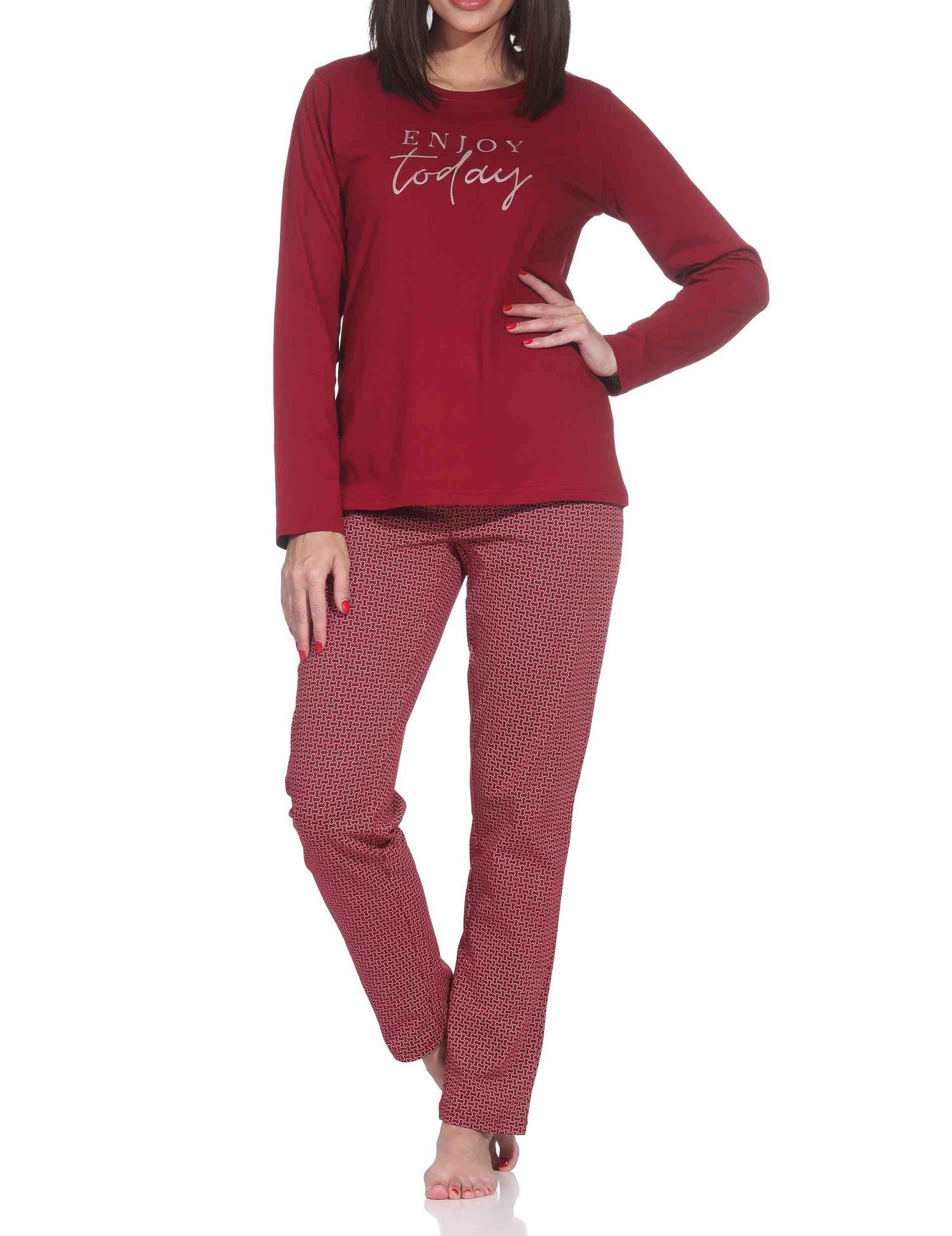 Normann Damen langarm Schlafanzug Pyjama im eleganter Optik