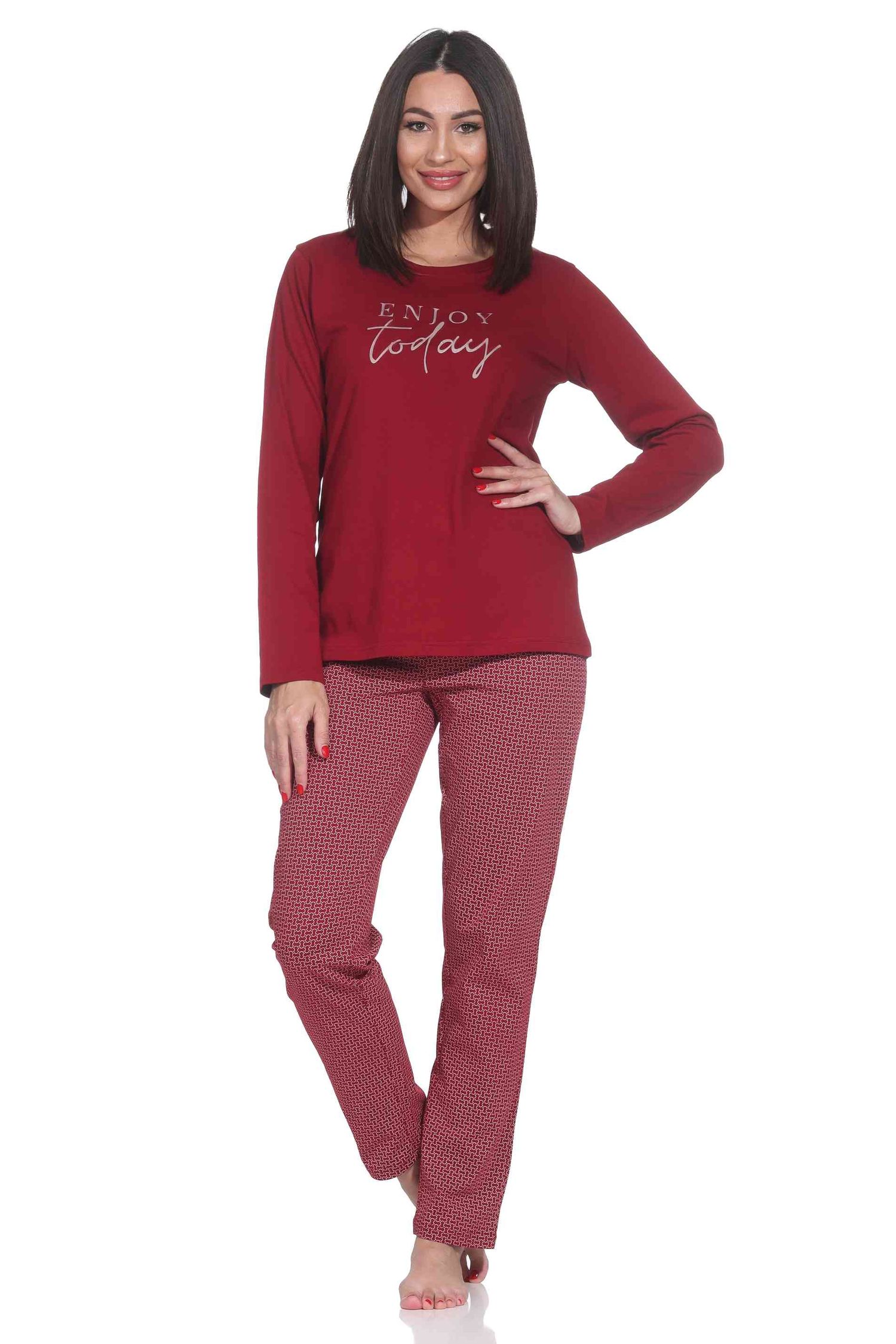 Normann Damen langarm Schlafanzug Pyjama im eleganter Optik