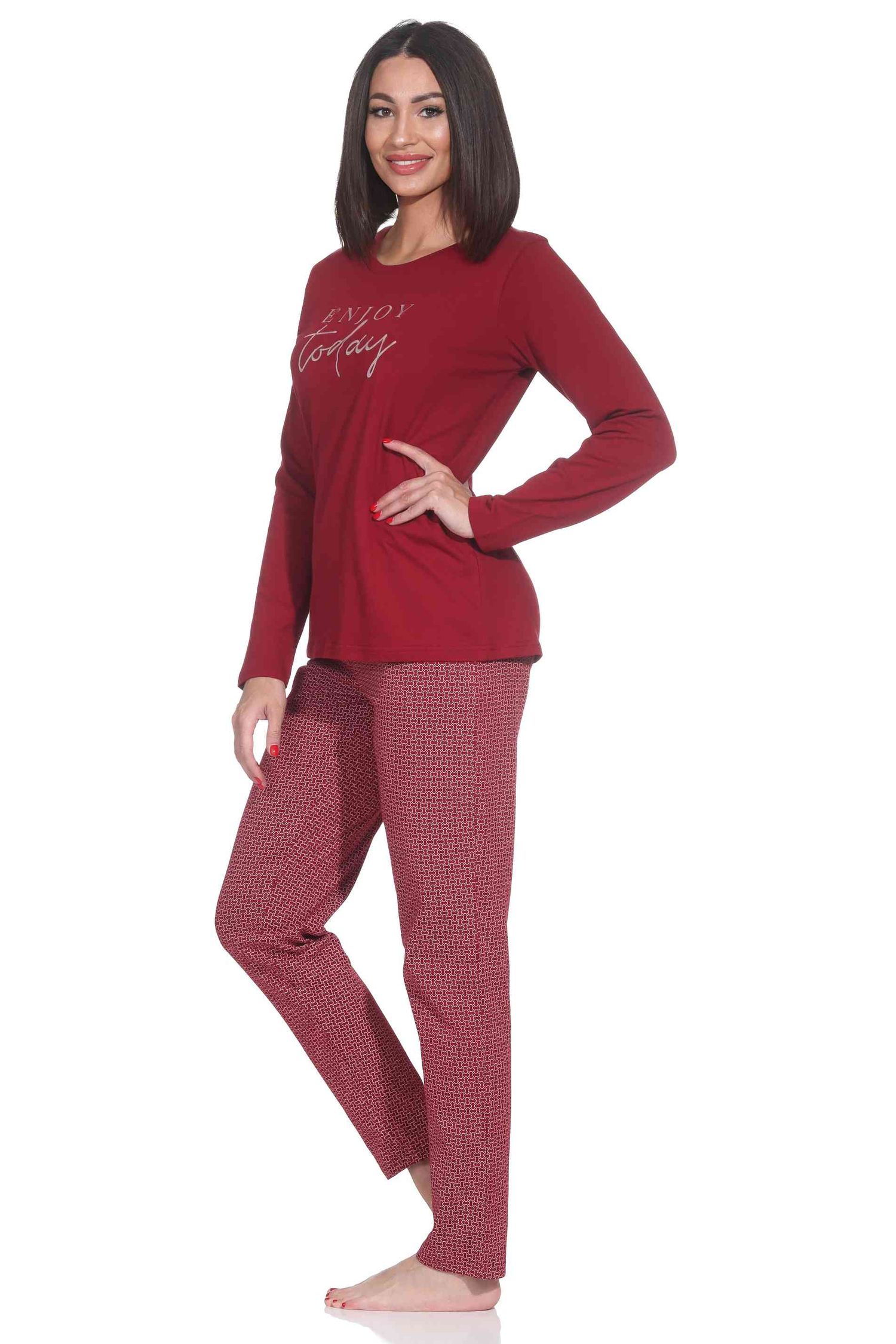 Normann Damen langarm Schlafanzug Pyjama im eleganter Optik