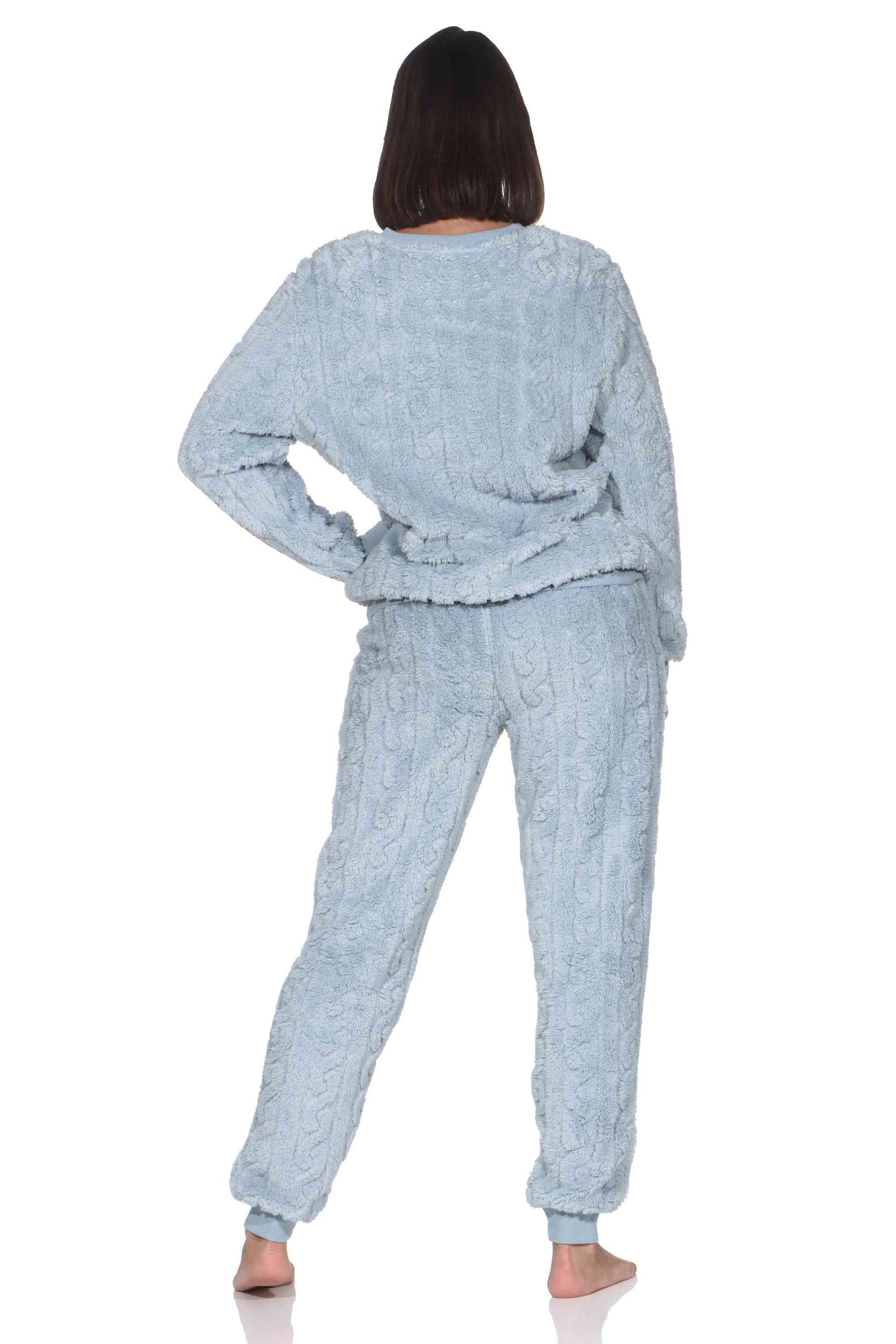 Damen langarm Schlafanzug Hausanzug mit Bündchen aus kuscheligen Sherpa-Fleece Damen langarm Schlafanzug Hausanzug mit Bündchen aus kuscheligen Sherpa-Fleece