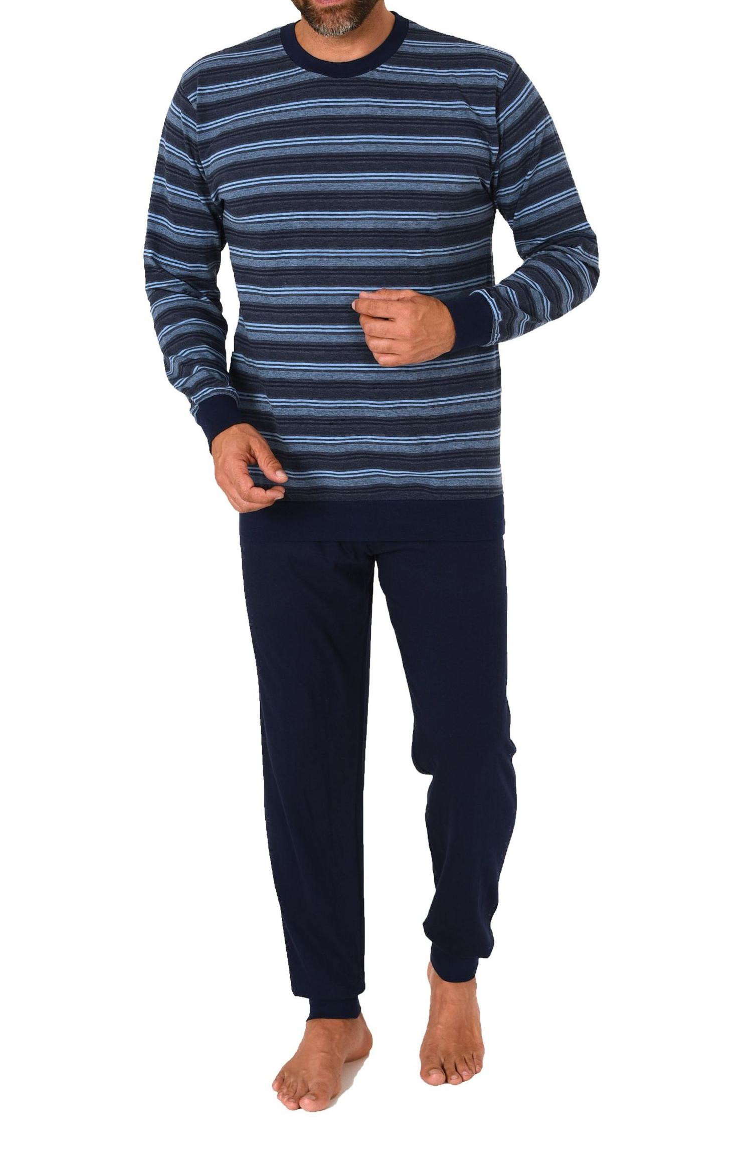 Normann Herren Frottee Schlafanzug langarm Pyjama mit Bündchen - auch in Übergröße