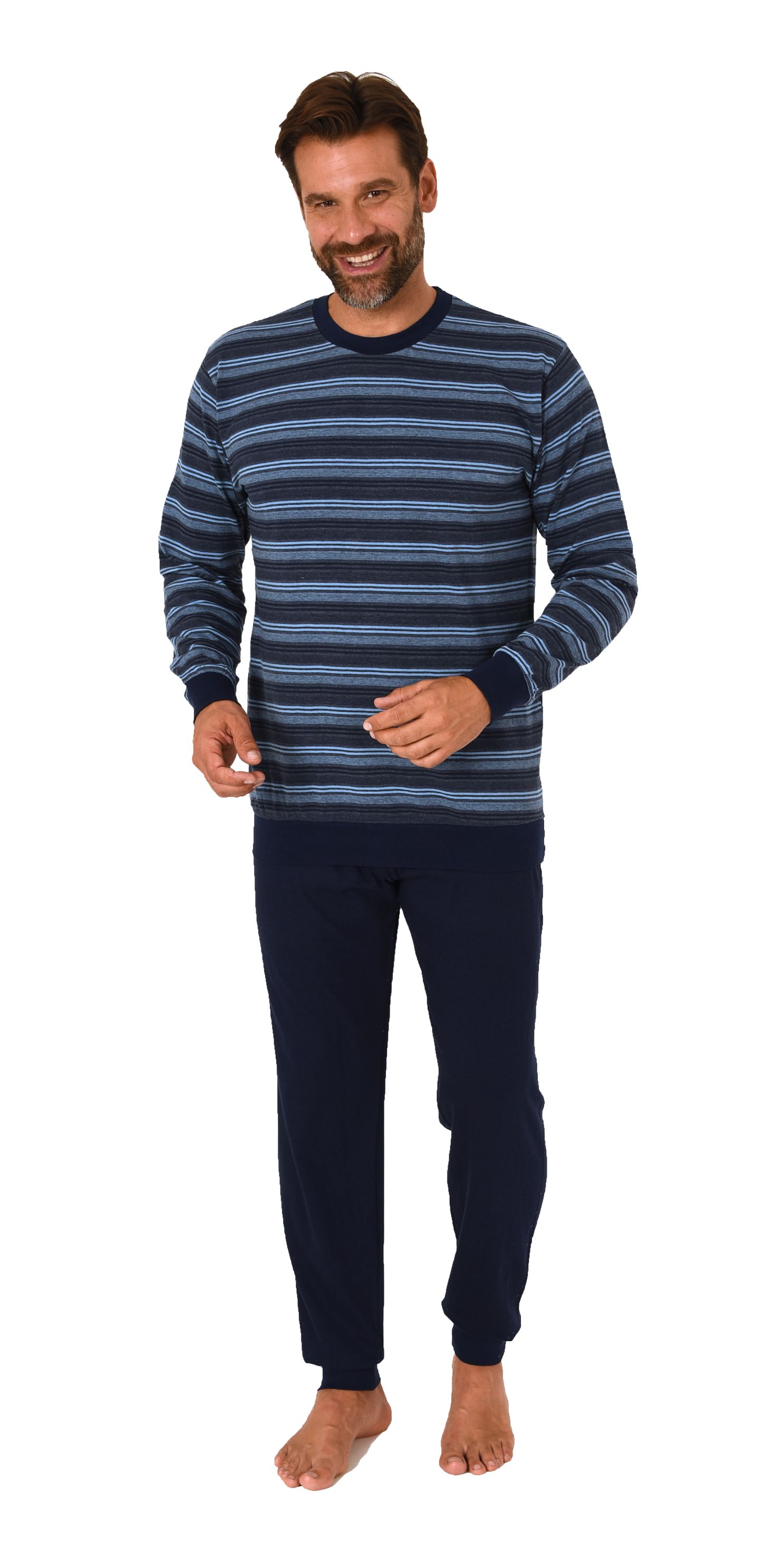 Normann Herren Frottee Schlafanzug langarm Pyjama mit Bündchen - auch in Übergröße