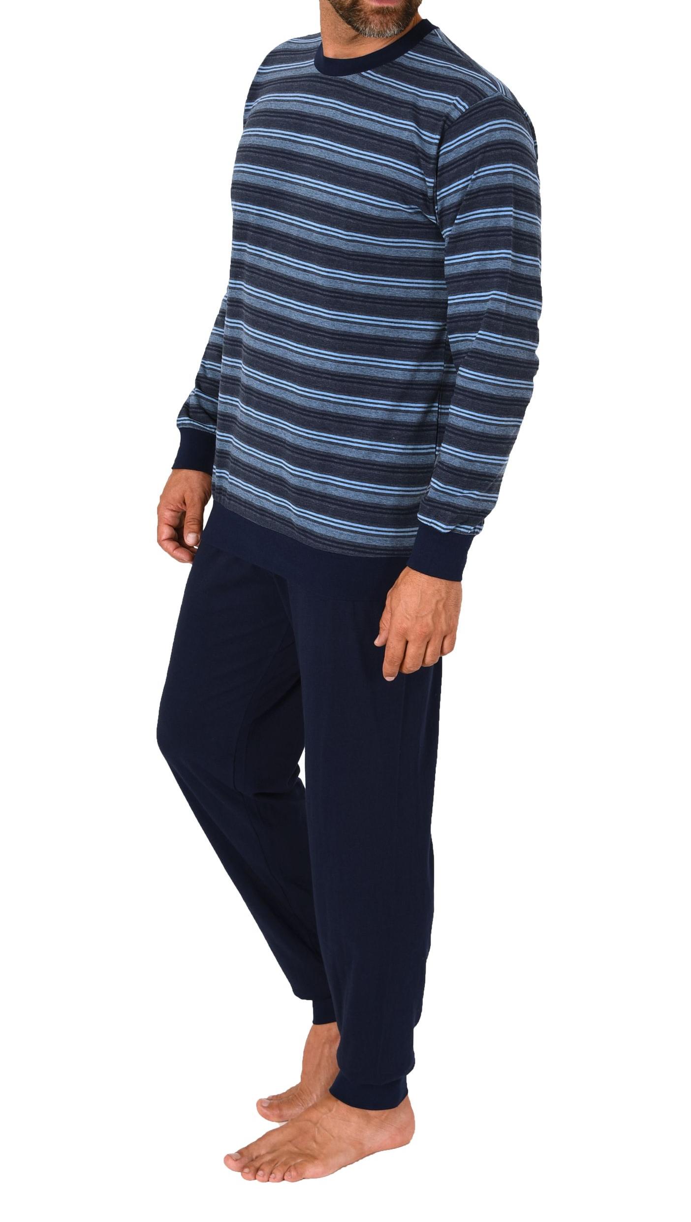 Normann Herren Frottee Schlafanzug langarm Pyjama mit Bündchen - auch in Übergröße