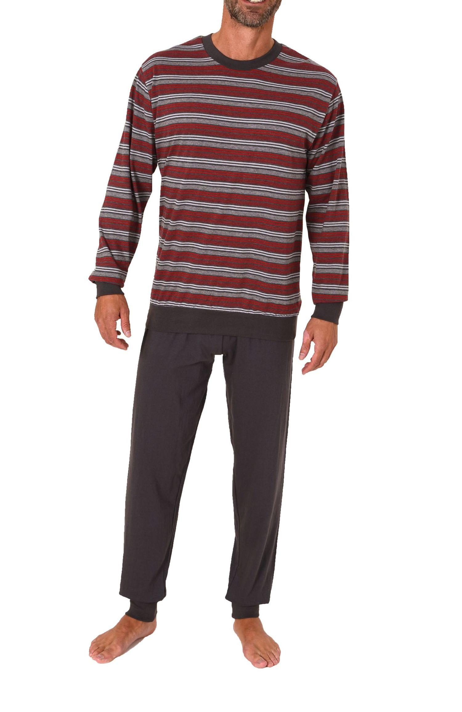 Normann Herren Frottee Schlafanzug langarm Pyjama mit Bündchen - auch in Übergröße