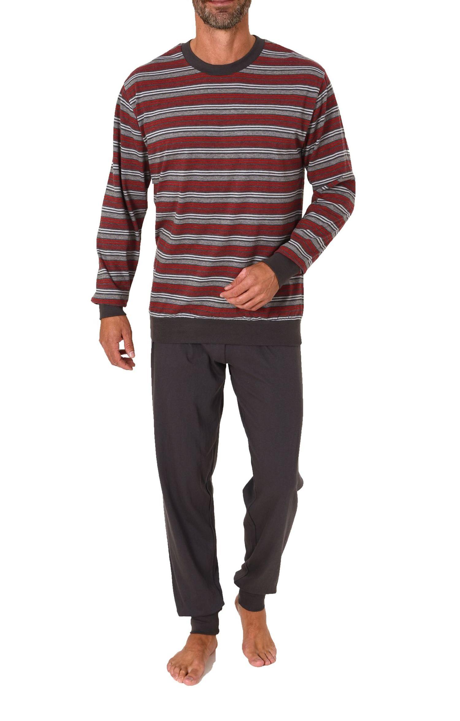 Normann Herren Frottee Schlafanzug langarm Pyjama mit Bündchen - auch in Übergröße