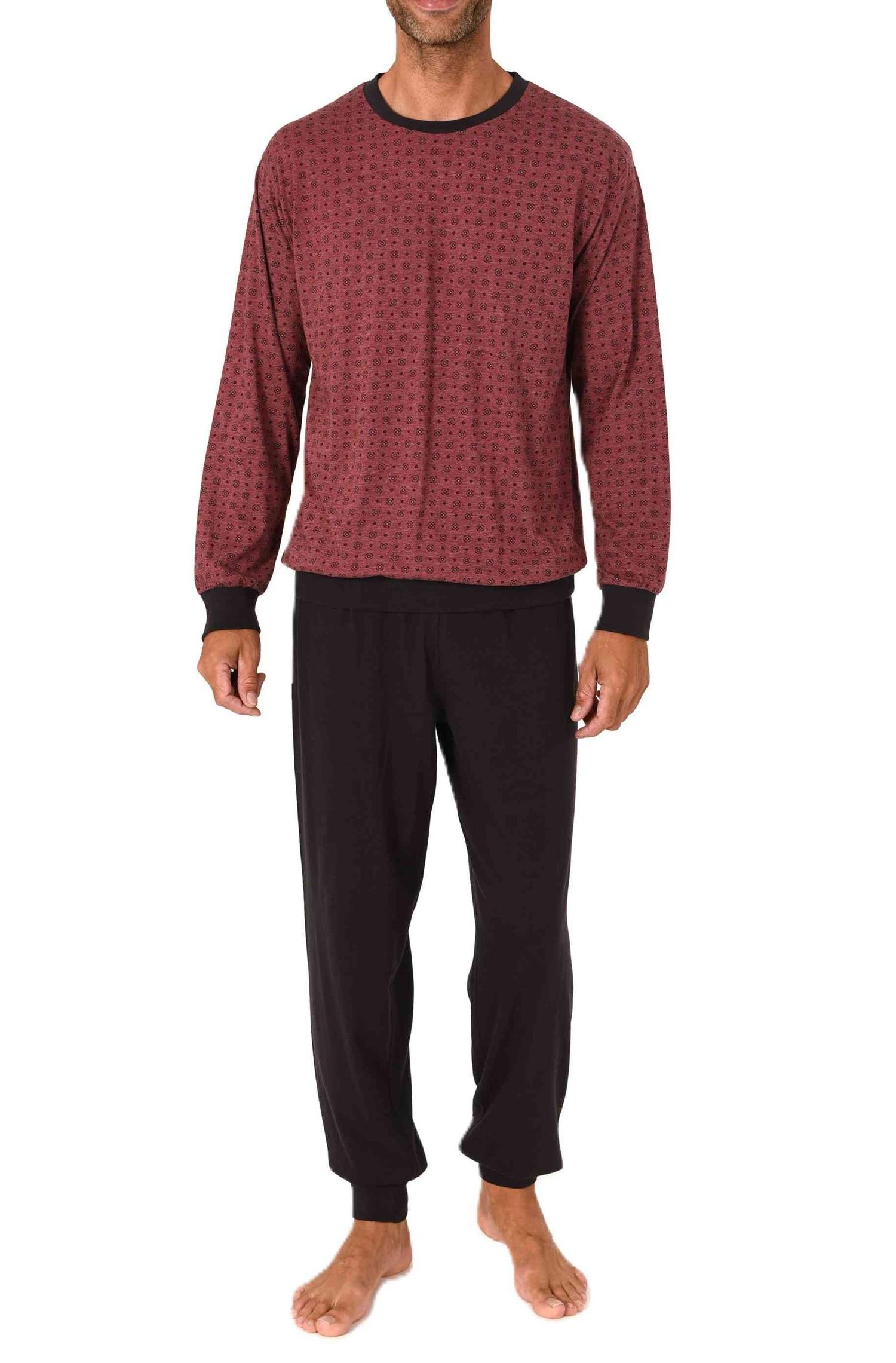 Normann Herren Schlafanzug langarm mit Bündchen Pyjama in zeitlos eleganter Optik